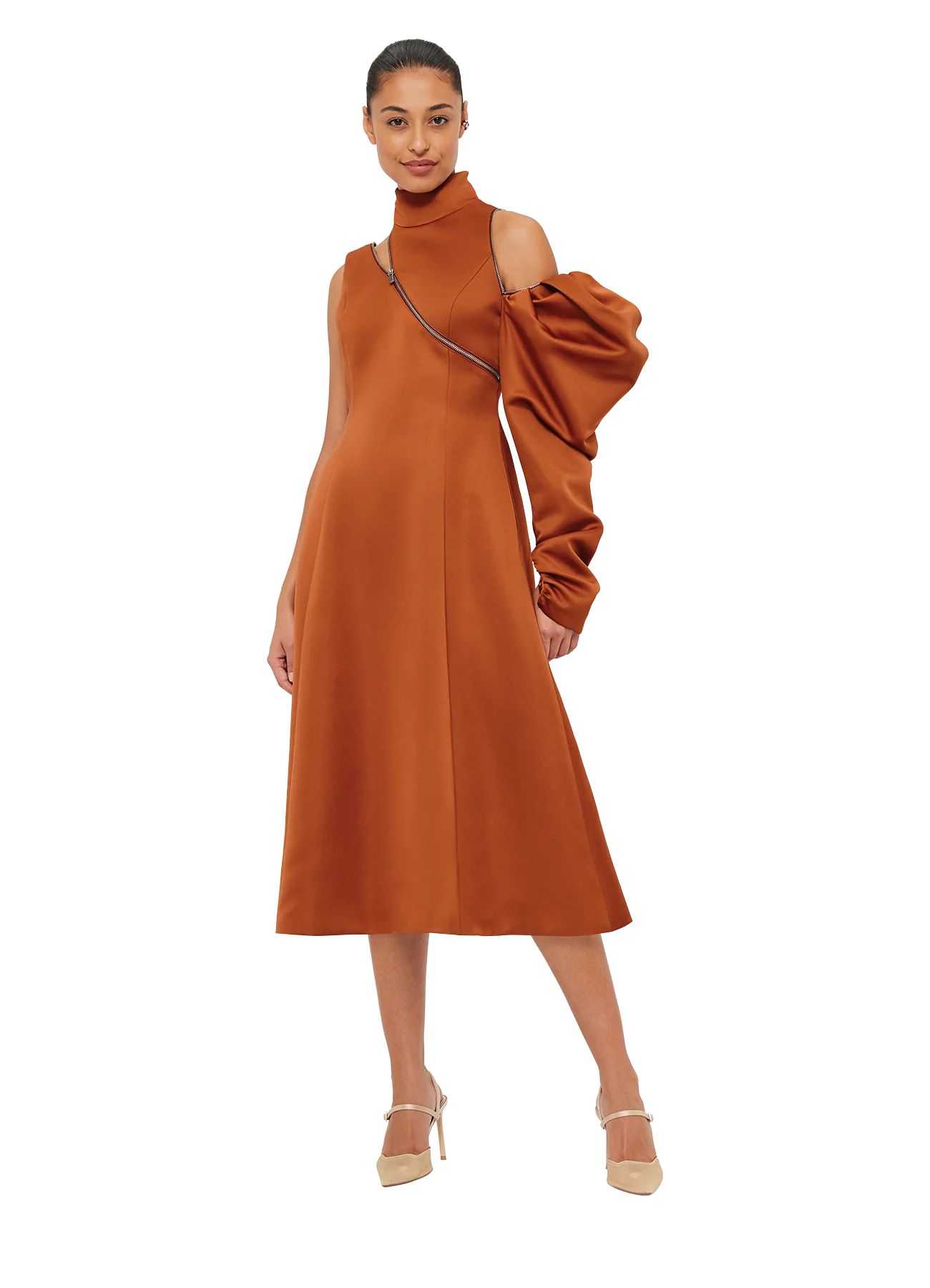 Annalise One Shoulder Midi Dress in Toffee - Elegant Women's Party Cocktail Dress for Weddings, Date Nights & Special Occasions