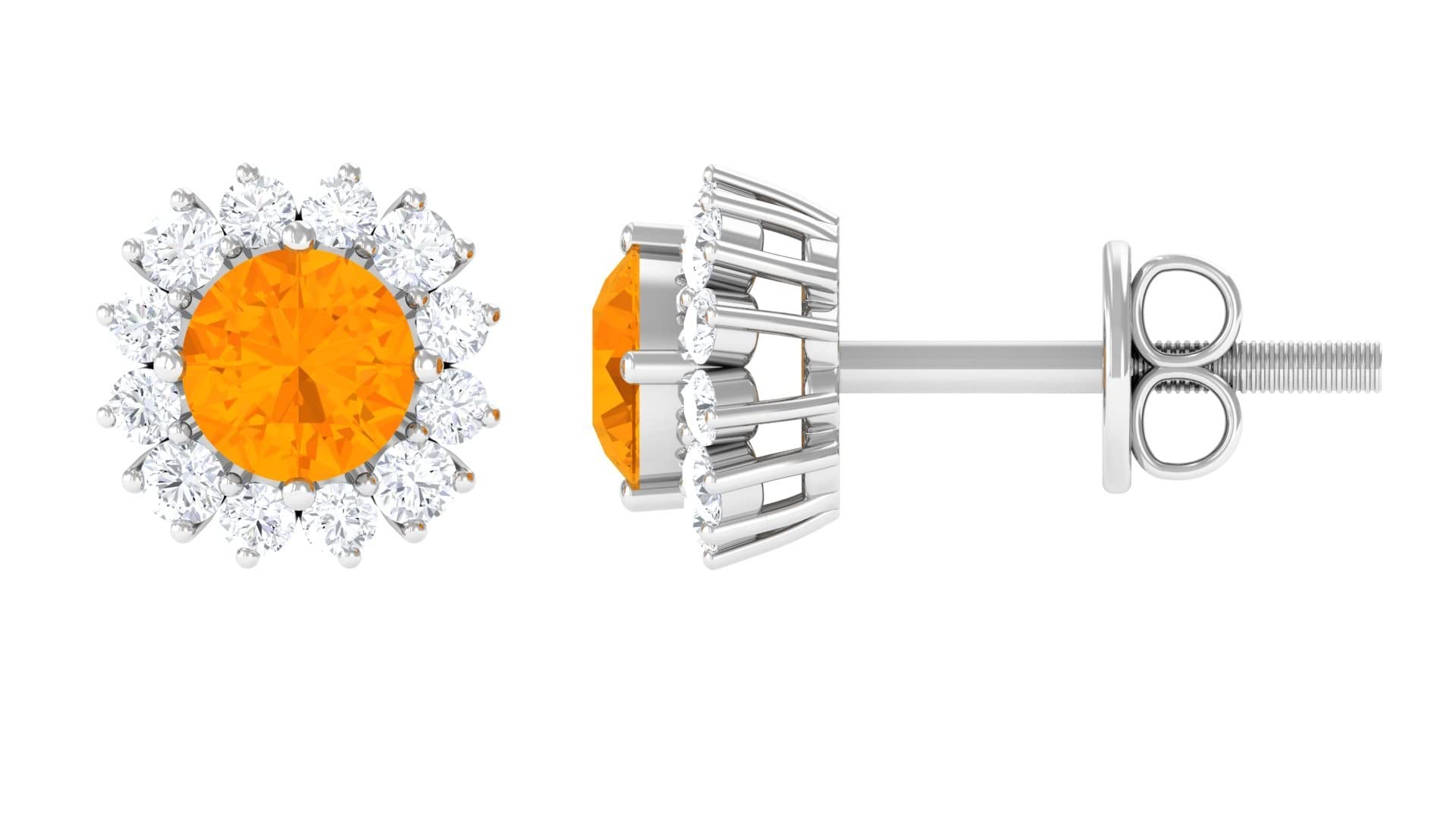 1 CT Fire Opal & Moissanite Stud Earrings in 14K Solid Gold with Halo Design - Elegant Classic Jewelry for Women, Perfect for Weddings, Parties & Special Occasions