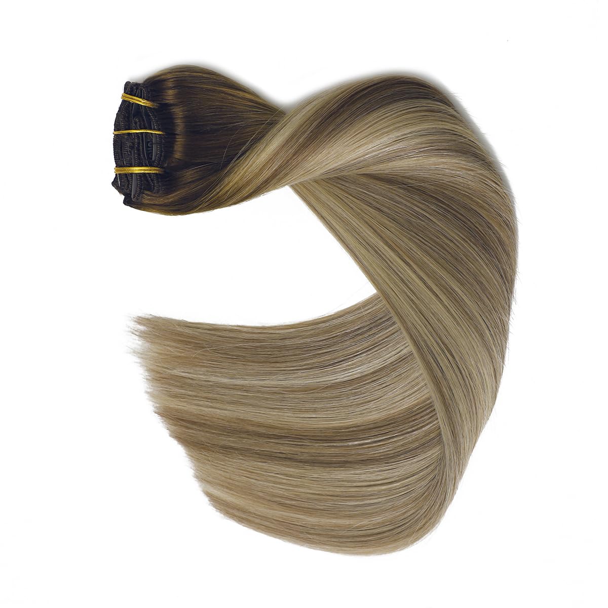 XDhair 100% Real Human Hair Clip in Extensions - 14 Inch, 6pcs 100g, Balayage Ombre Walnut Brown to Ash Brown Blonde - Straight Hair Extensions for Women - Perfect for Daily Styling, Parties & Special Occasions
