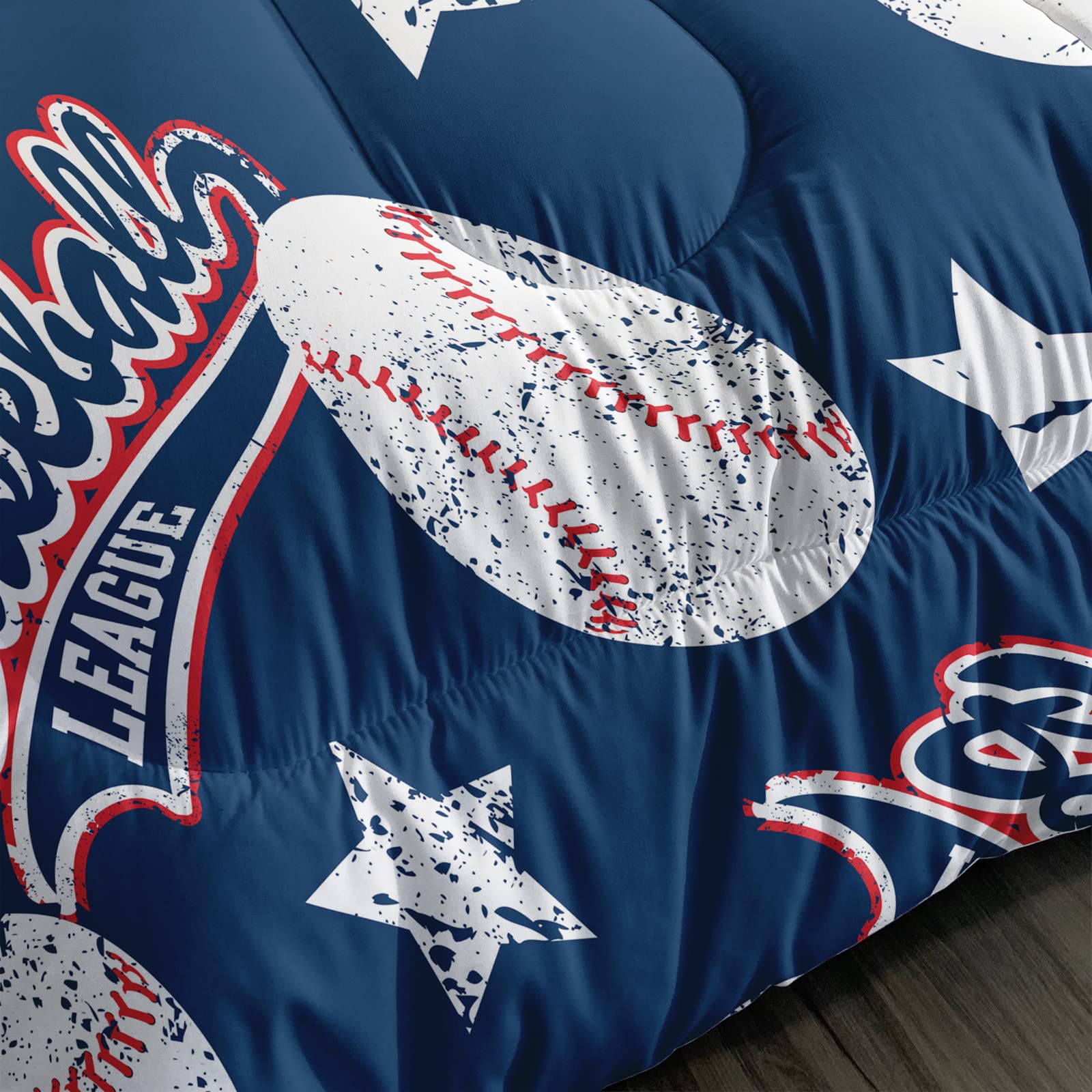 QOOMO 3D Baseball Print Twin Size Comforter Set - Blue Sports Theme Kids Bedding with 2 Pillowcases, Down Alternative, Soft & Lightweight All-Season Bedding - Perfect for Boys' Rooms, Baseball Themed Bedrooms & Sports Lovers