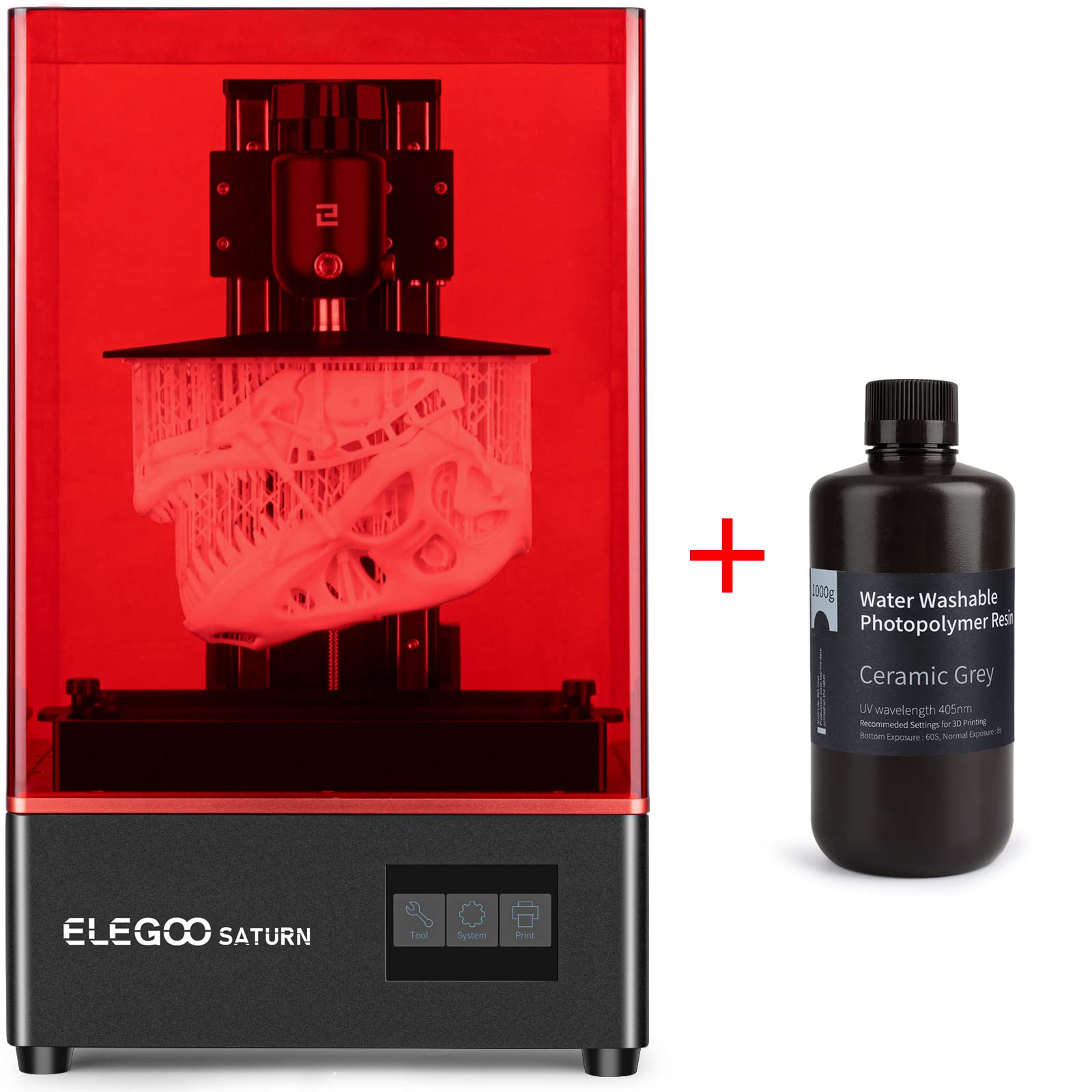 ELEGOO Saturn MSLA 3D Printer with UV Photocuring LCD Technology & Water Washable 3D Printer Resin (1000g, Grey) - Perfect for Miniatures, Jewelry Making, and DIY Crafts
