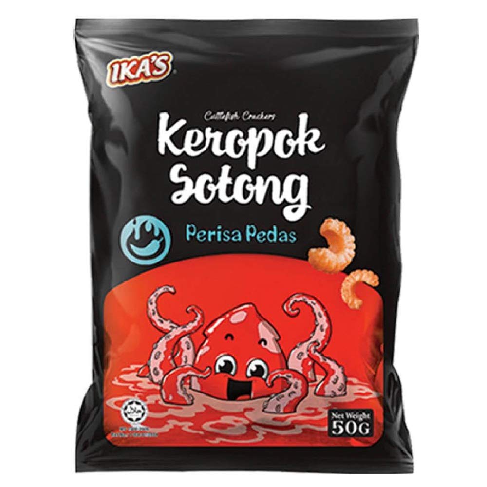 IKA'S Seafood Snack - Spicy Cuttlefish Crackers 50g (30 Packs) | Hot & Spicy Dried Squid Snacks | Perfect for Office Snacking, Road Trips & Party Favors
