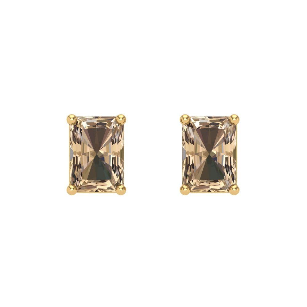 2.0ct Emerald Cut Moissanite Stud Earrings 14k Gold for Daily Wear