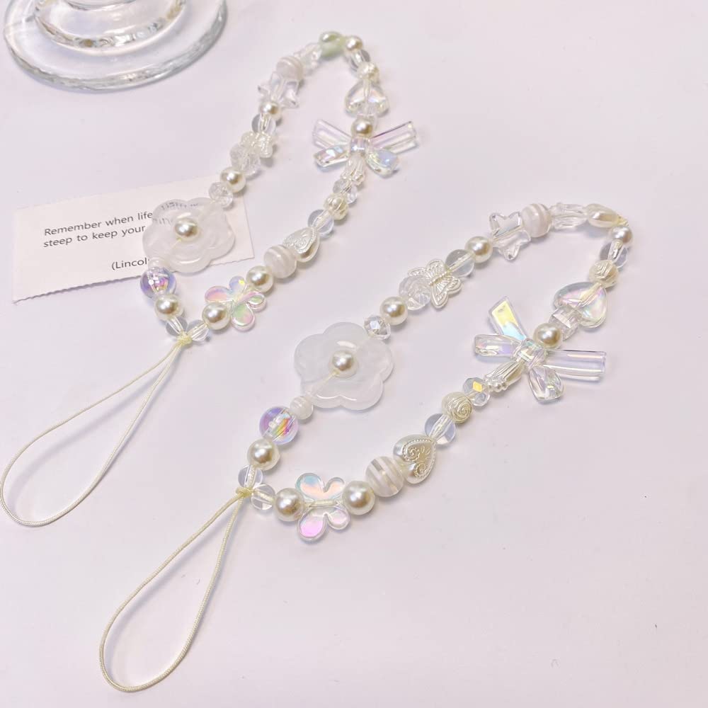 Pink Cute Beaded Phone Charms Strap - Aesthetic Love Pearl Phone Chain for Girls, Jewelry Lanyard with Flowers, Perfect for Everyday Use and Gift Giving