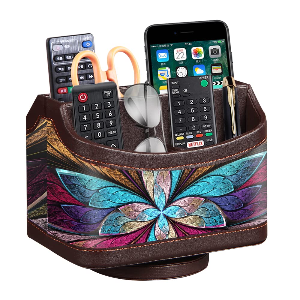 PUSU 360° Rotatable PU Leather Remote Control Holder - Multi-Functional Desk Organizer for TV Remotes, Pens & Art Supplies | Stylish Living Room & Office Decor for Home, Work & Study Spaces