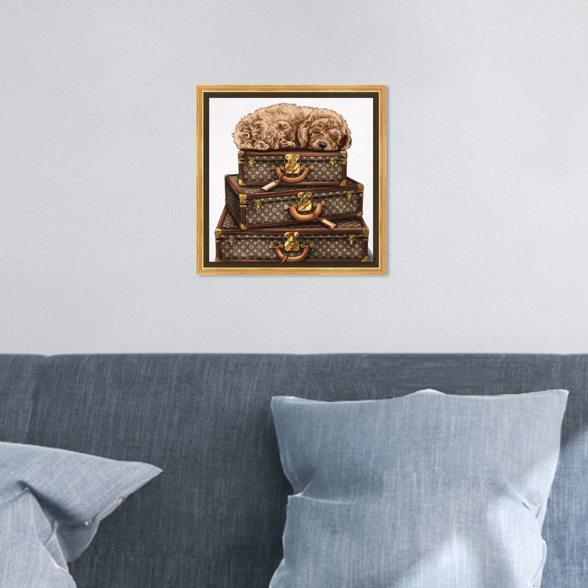 Oliver Gal Artist Co. 'Sleeping Poodle' Framed Wall Art - 12x12 Inch Brown & White Canvas Print for Home Décor | Fashion & Glam Travel Inspired Bedroom, Living Room, Office Decor
