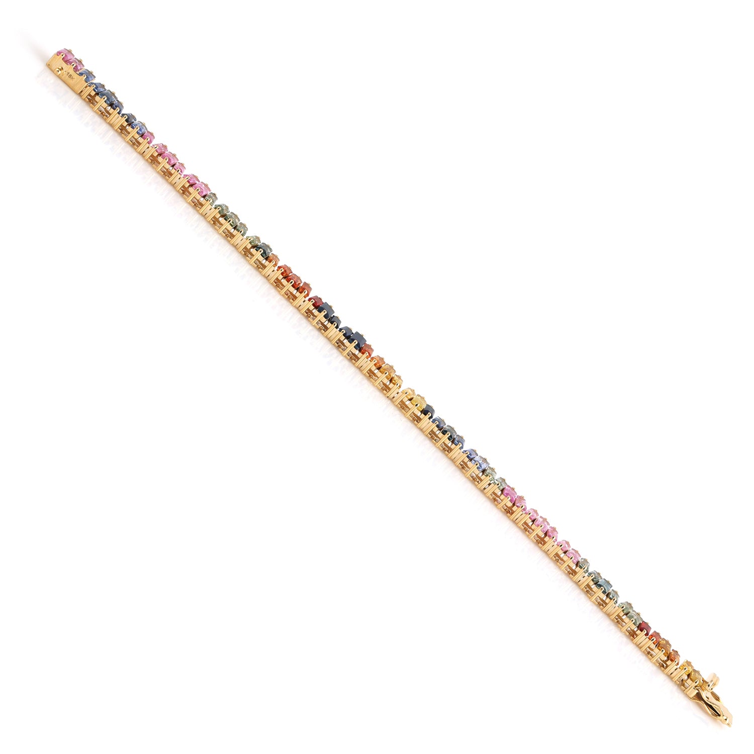 18k Yellow Gold Multicolor Sapphire Baguette Flexible Bracelet for Women - Perfect for Weddings, Anniversaries & Special Occasions