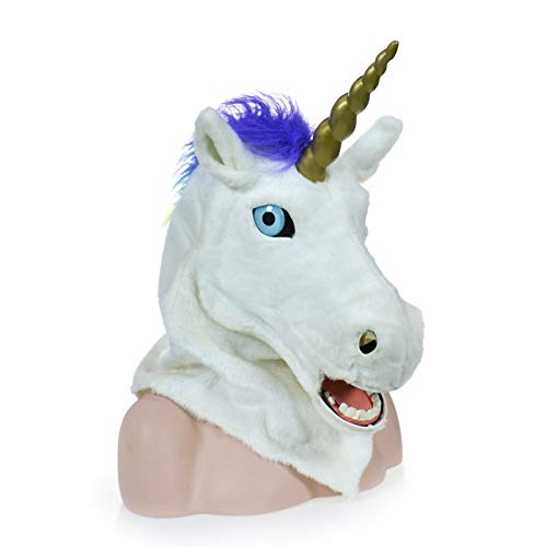 SHENGUS Unicorn Mask for Halloween Party - Moving Mouth Animal Simulation Mask, White - Perfect for Costume Parties, Carnival, Cosplay & Themed Events