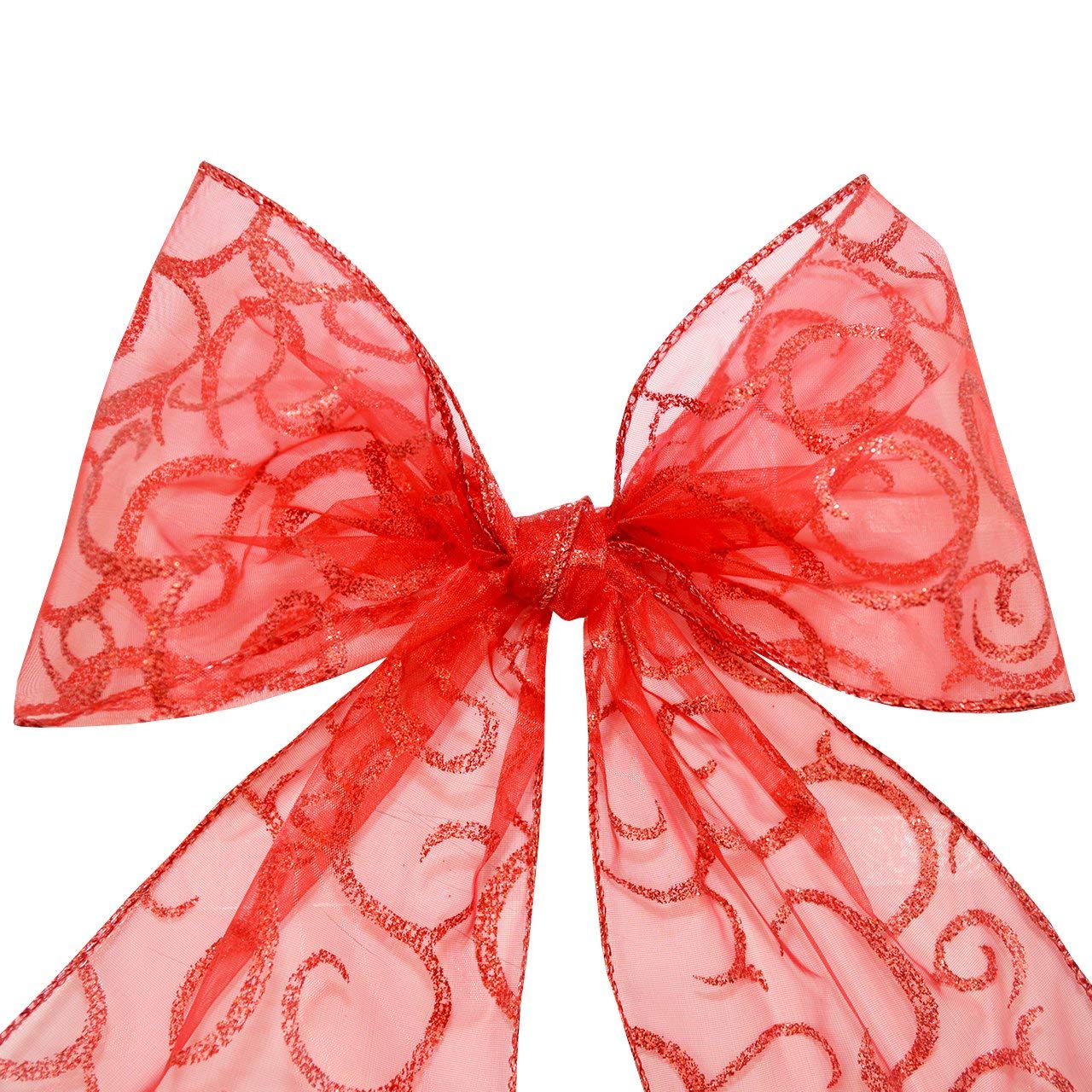 Morex 4-Inch x 25-Yard Wired Sheer Glitter Ribbon - Red Ribbon with Swirl Design for Gift Wrapping, Crafts, and Holiday Decorations