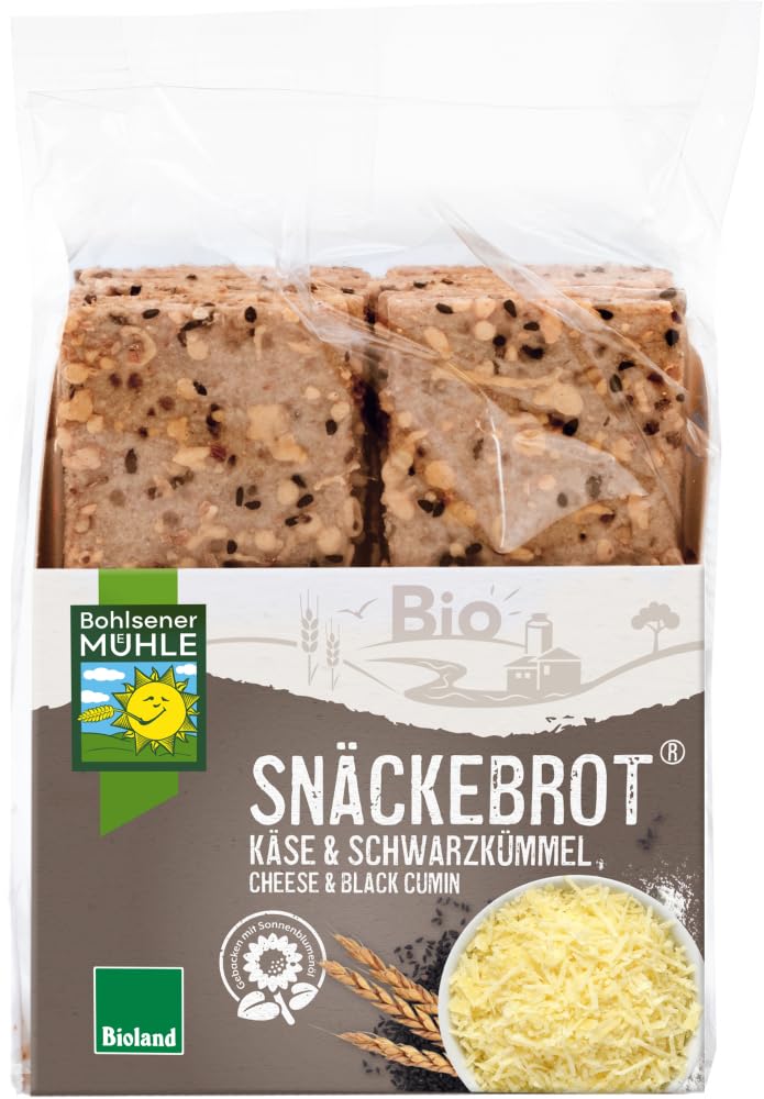 Organic Snäckebrot Crispbread with Cheese & Black Cumin - 6 Pack (200g Each) | Healthy Swedish Crackers for Breakfast, Snacks & Charcuterie Boards