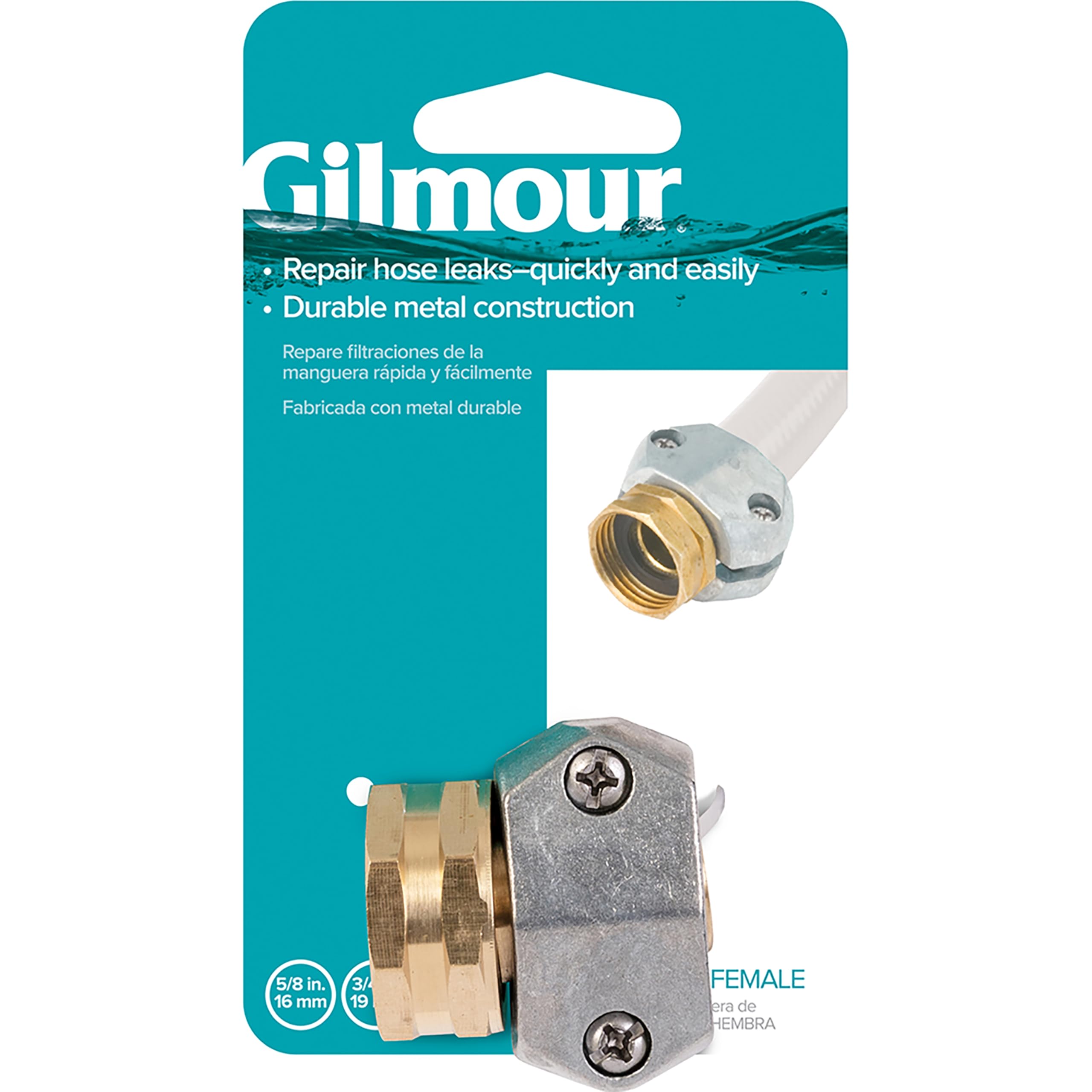 Gilmour Pro Brass Garden Hose Repair Kit - Heavy Duty Clamp Mender for 5/8