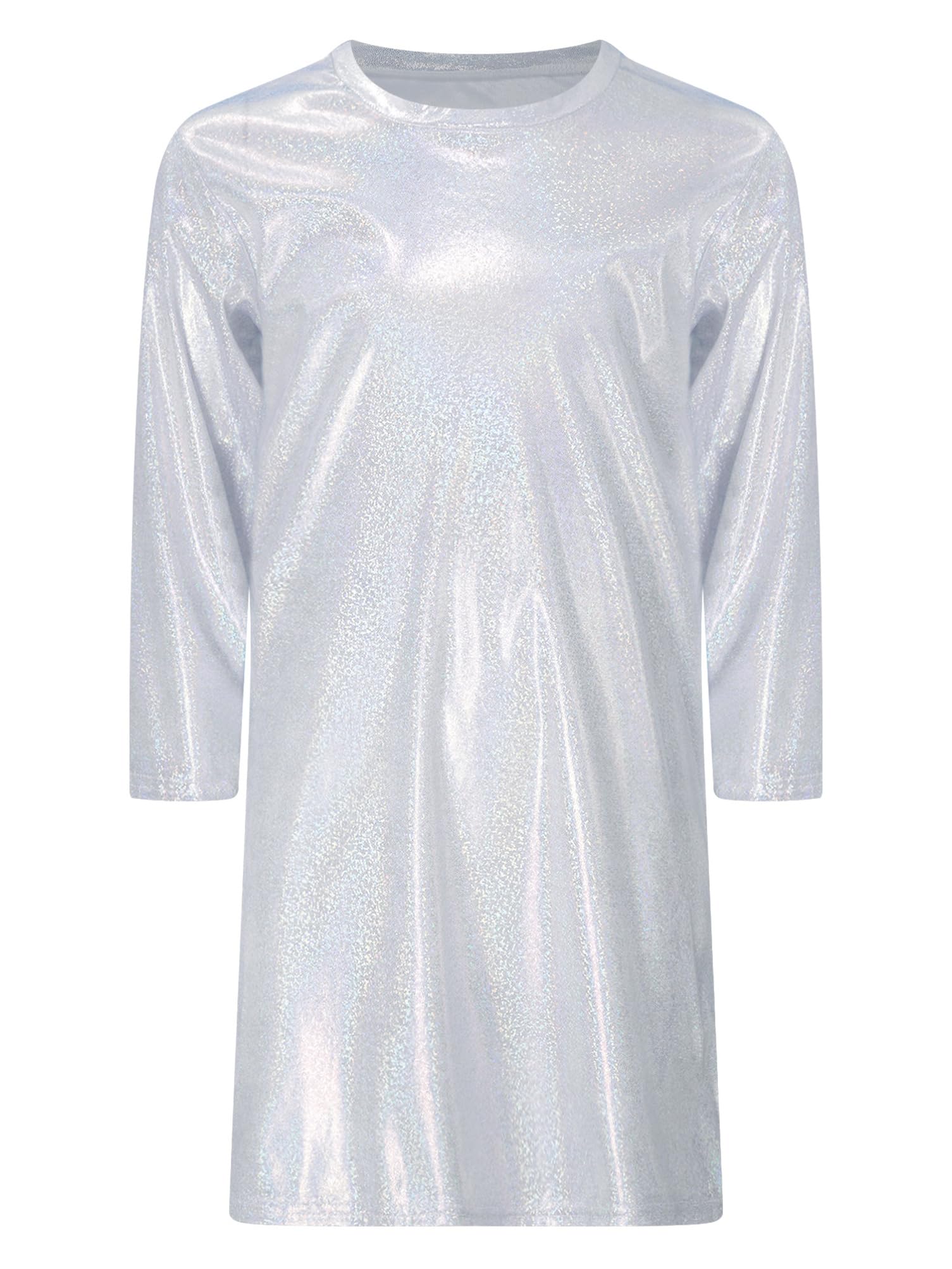 Aislor Girls' Sparkle Jazz Hip Hop Modern Dance Dress - Shiny Metallic Long Sleeve T-Shirt Dress for Kids - Perfect for Dance Recitals, Birthday Parties & Performance Costumes