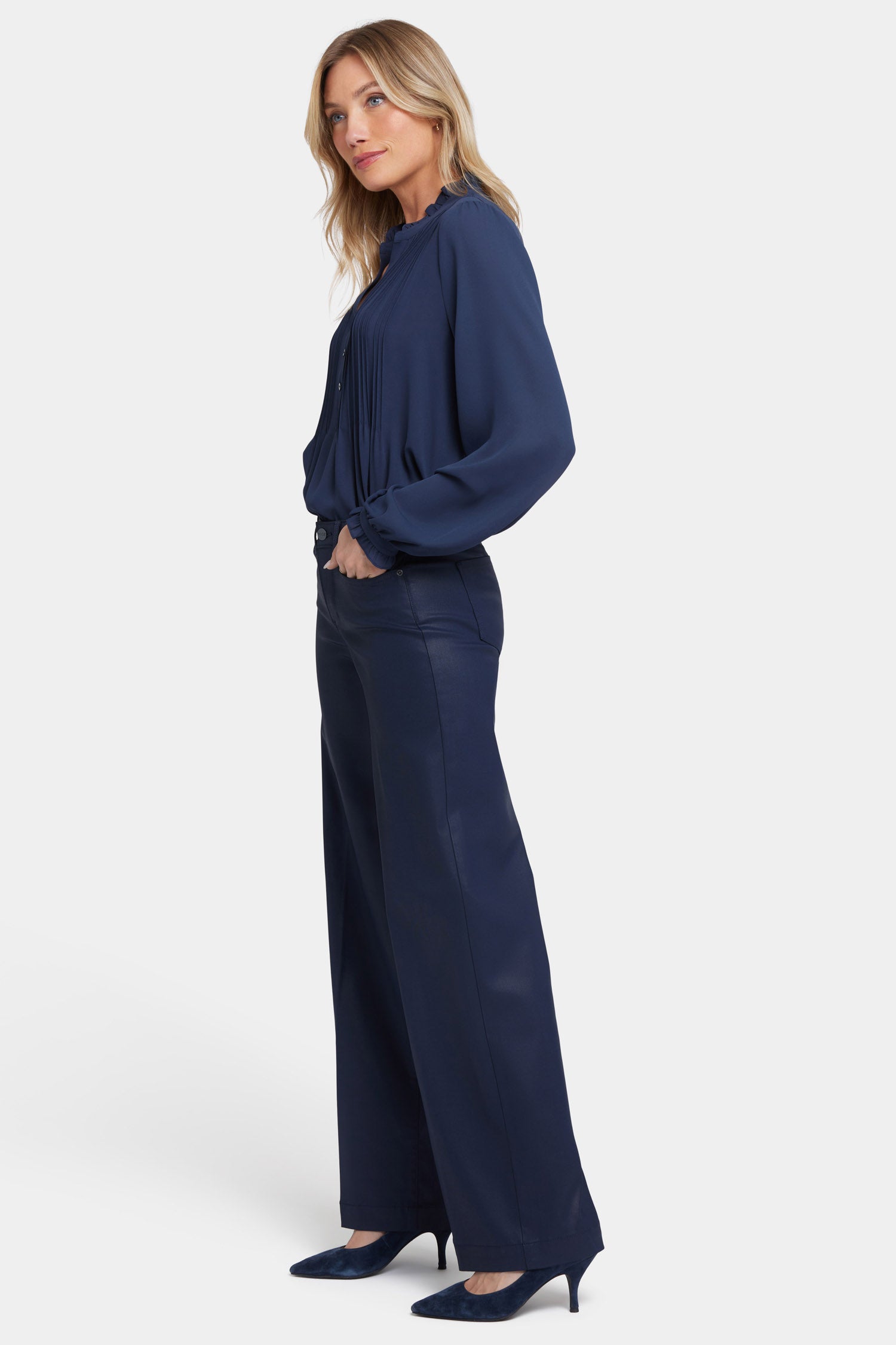 Starless Sky Coated Teresa Wide Leg Jeans - High Waist Stretch Denim Pants for Women | Casual & Office Wear
