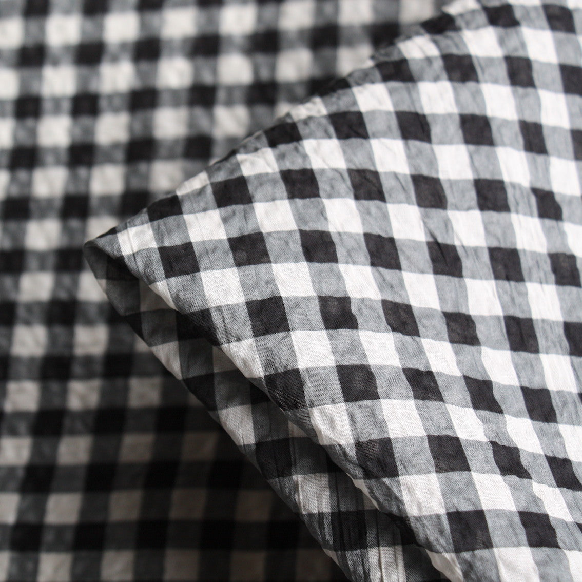 Charcoal Check Ivory Seersucker Fabric - Lightweight & Breathable Material for Summer Dresses, Shirts & Home Decor