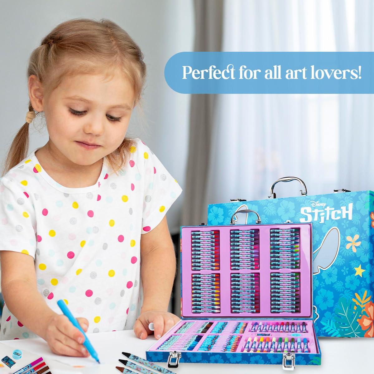 Disney Stitch Art Set for Kids - 130+ Pieces Frozen Coloring Pencils & Crayons, Princess Art Supplies, Creative Gift for Girls & Boys - Perfect for Birthday Parties, School Projects & Family Craft Time (Multi Stitch Collection)