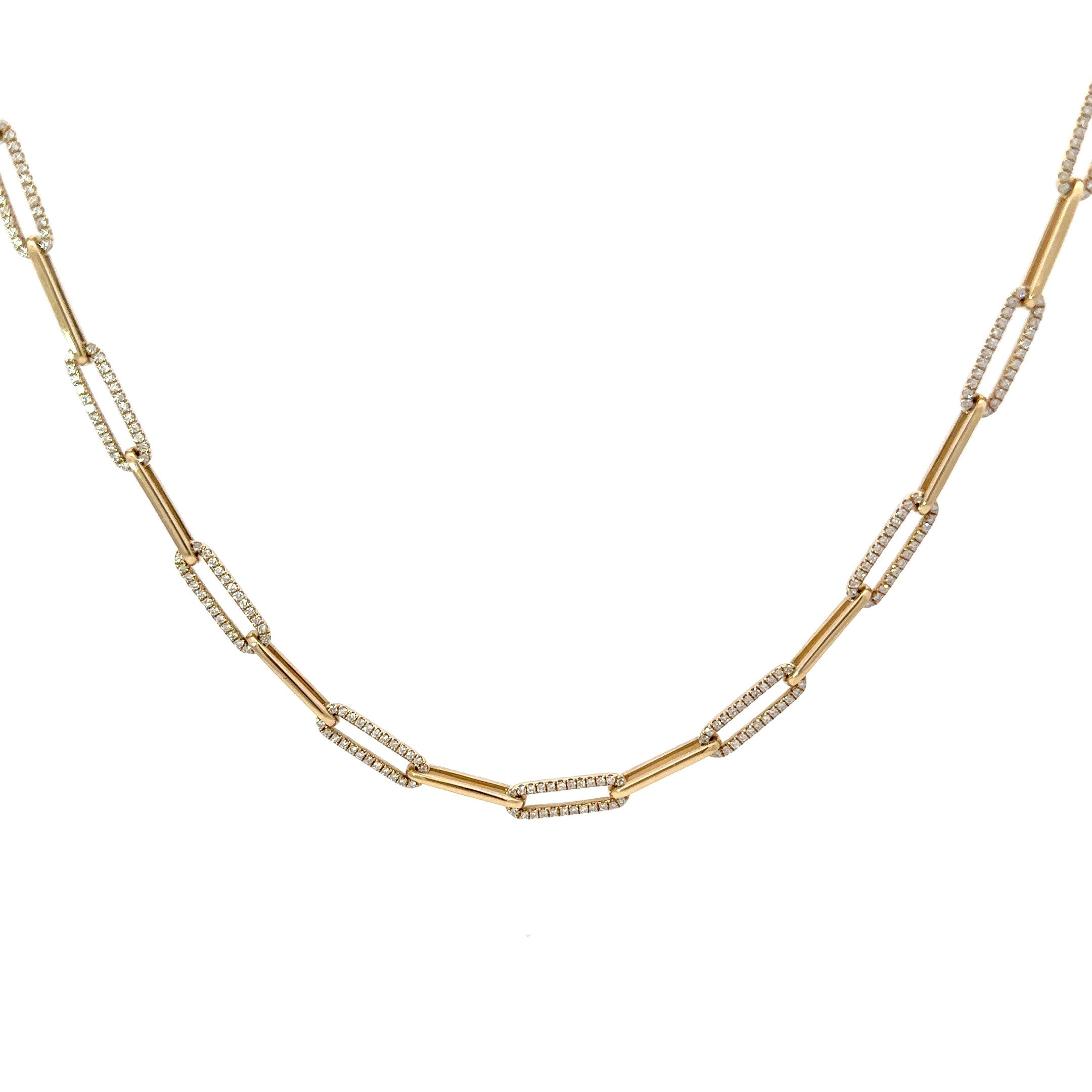 14K Yellow Gold 1.15 Carat Round Diamond Paperclip Necklace 16.25