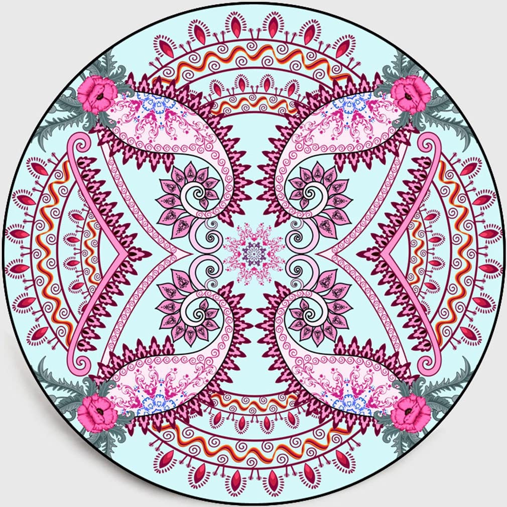 Bohemian Round Area Rug 4.9' x 4.9' - Geometric Mandala Floral Design Non-Slip Non-Shedding Carpet for Bedroom, Living Room, Kitchen & Outdoor Use | Boho Chic Home Décor Floor Mat
