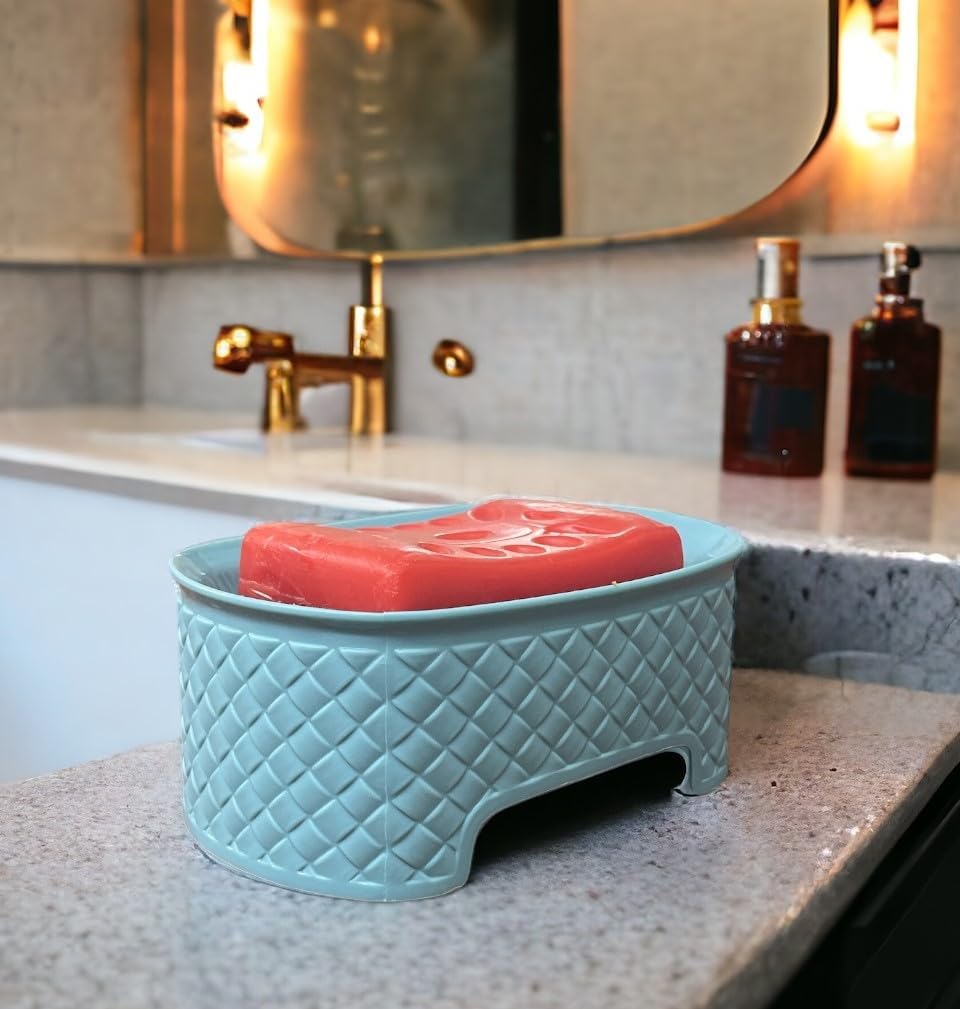 CSM Soap Holder Stand - Self Draining Soap Dish for Shower, Bathroom, Kitchen & Bathtub - Plastic Soap Case with Drainage Holes (Set of 4, Multicolor) - Perfect for Keeping Countertops Dry & Organized in Wet Areas
