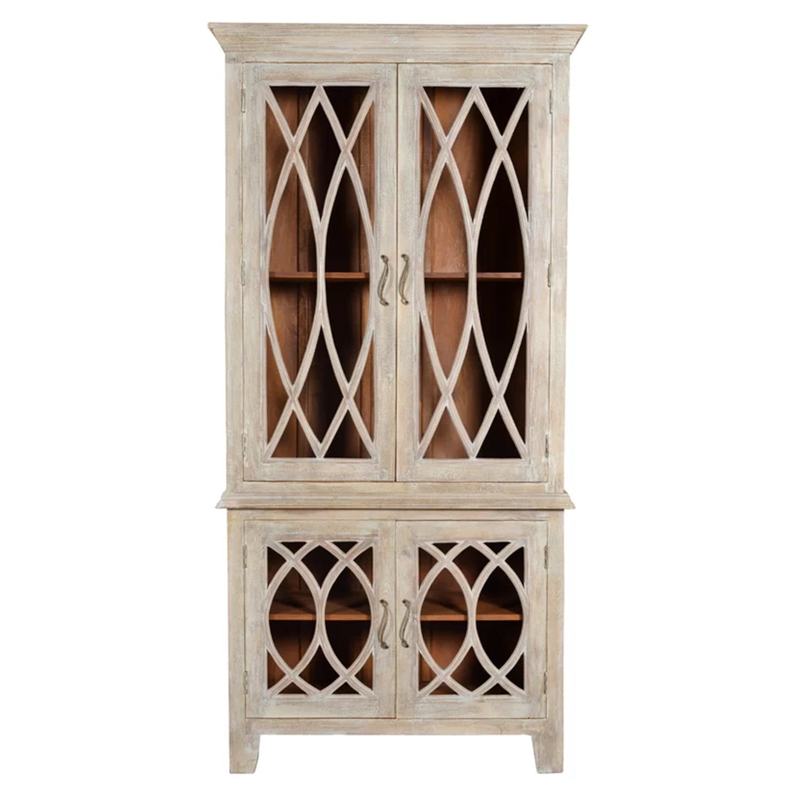 French Arched Glass Doors Cabinet Hutch - Vintage Style Display Cabinet for Dining Room, Living Room & Kitchen Storage