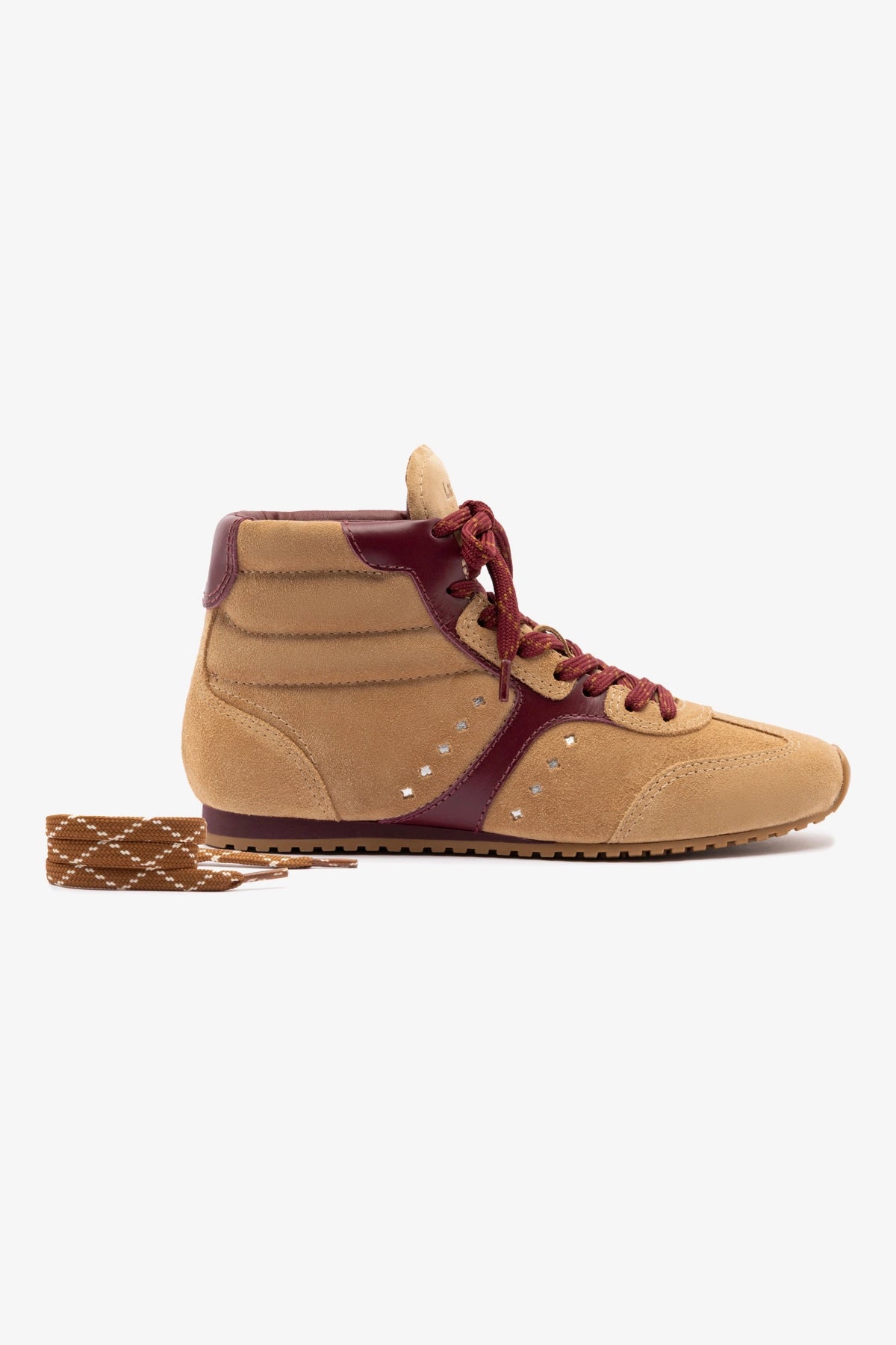 Stella Mid Sneaker for Women - Peanut Suede & Burgundy Leather Casual Shoes | Comfortable Walking Sneakers for Everyday Wear, Work & Travel
