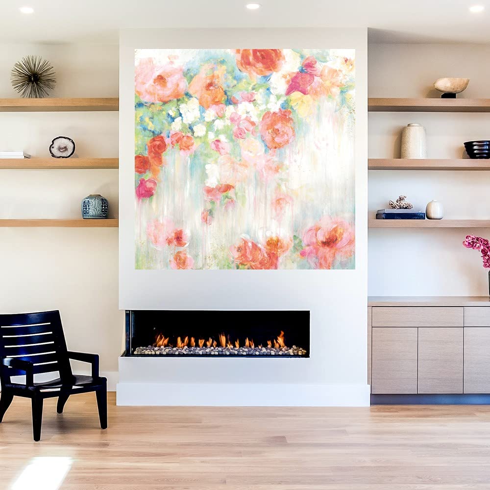 Willowbrook Fine Art Floral Garden Canvas Wall Art - 32x32 Inch Hand-Painted Canvas Print for Living Room, Bedroom, Bathroom & Office Decor - Ready to Hang - Perfect for Home, Wedding & Gift Giving