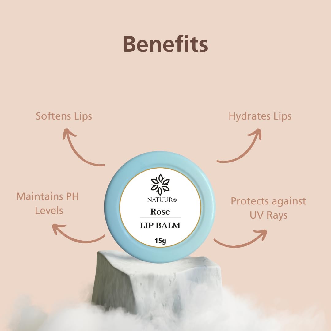 NATUUR Moisturizing Lip Balm with Rose & Cardamom - 15g Organic Lip Care for Dry, Chapped Lips - Perfect for Winter, Travel & Daily Hydration