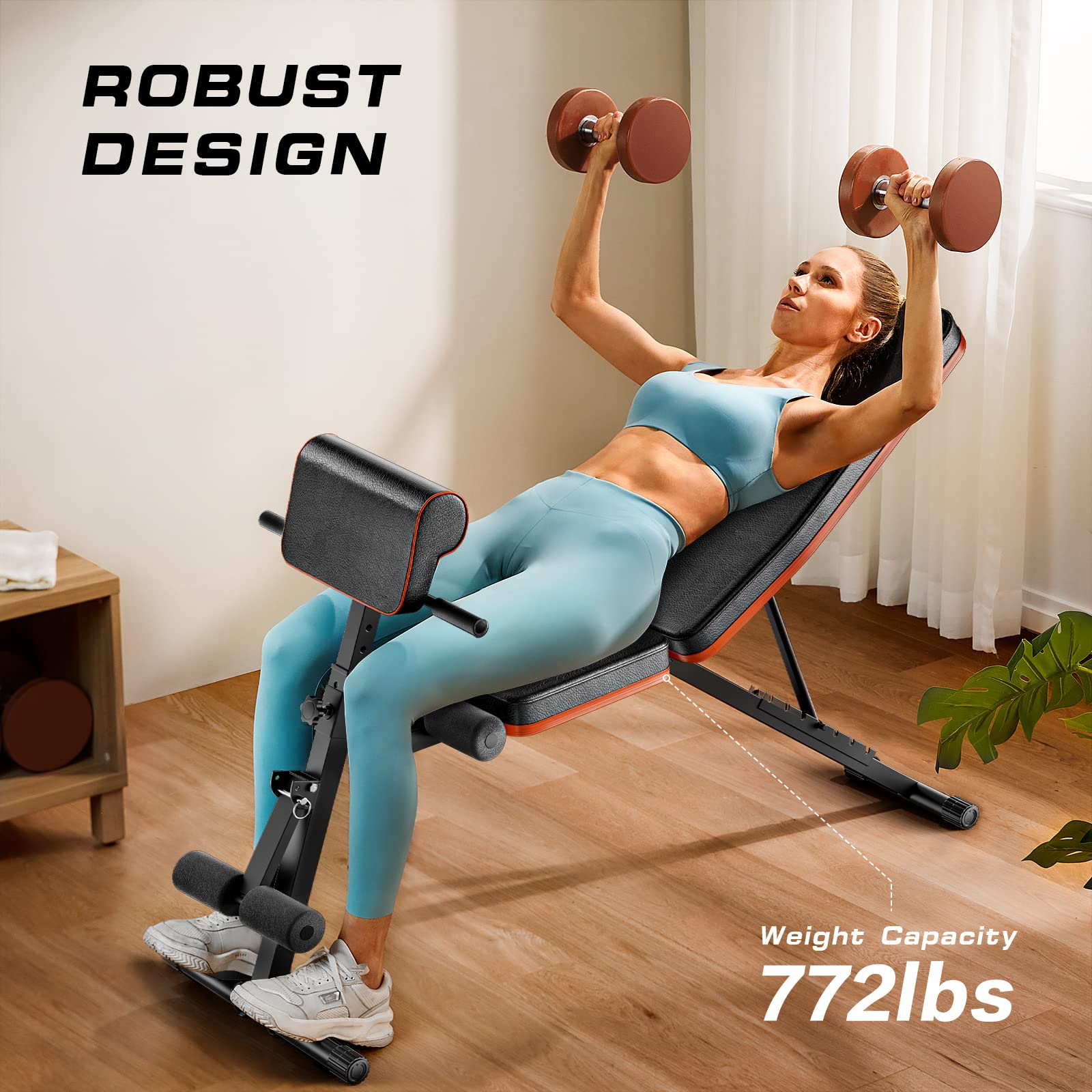 PERLECARE Adjustable Weight Bench for Full Body Workout - 772lbs Capacity Foldable Flat/Incline/Decline Exercise Bench with Resistance Bands | Perfect for Home Gym Strength Training & Cardio Workouts