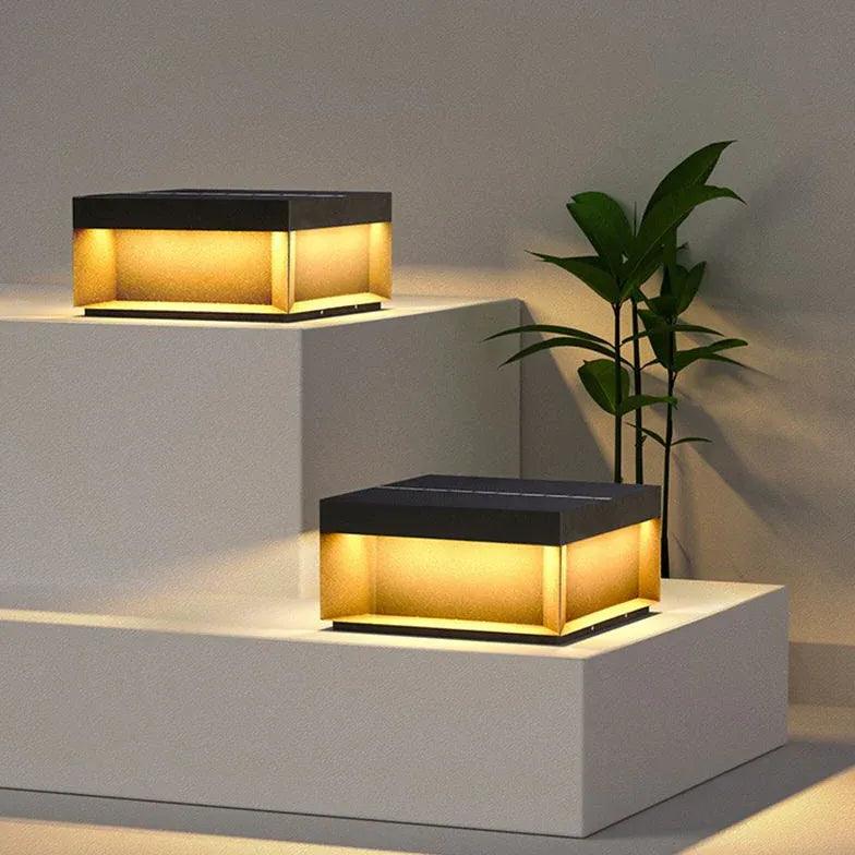 Modern Black Outdoor Square Pillar Lights - Waterproof LED Landscape Lighting for Patio, Garden, Pathway, and Driveway