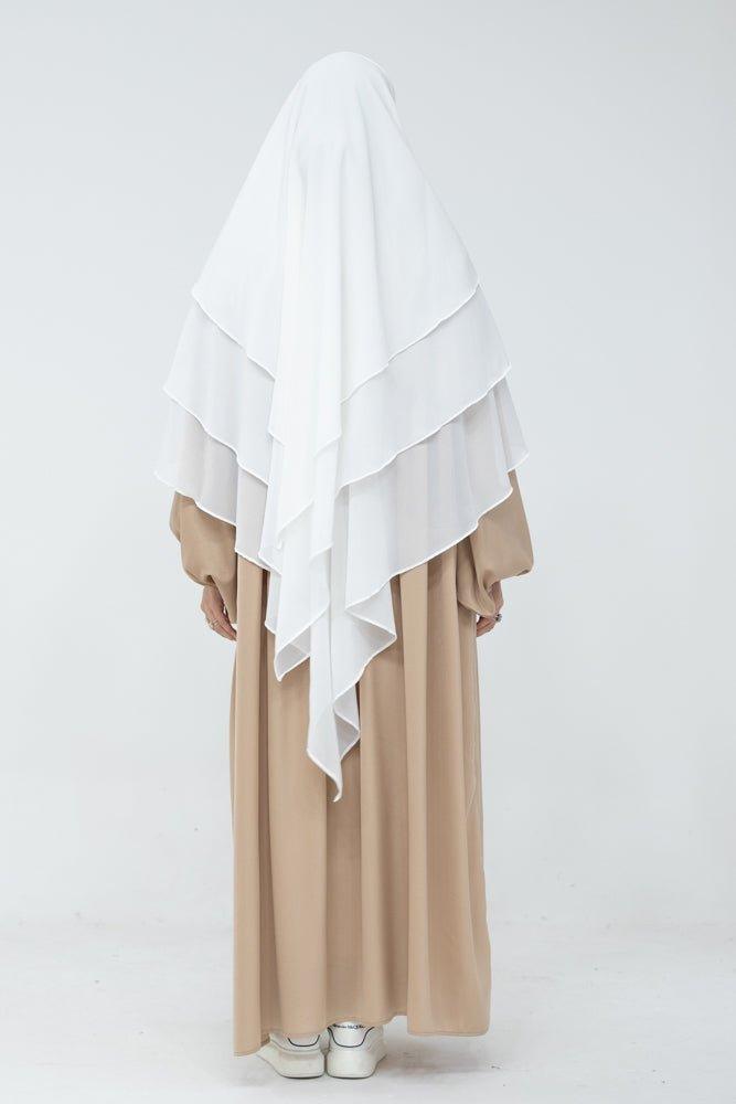 Munawara White 3-Layer Chiffon Khimar Hijab Niqab - Modest Muslim Prayer Scarf for Women, Perfect for Daily Wear, Islamic Events & Special Occasions
