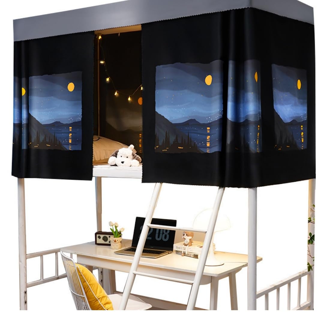 Blackout Privacy Curtains for Bunk Beds - 350g Dustproof & Breathable Dorm Room Bed Canopy - 2 Panel Set for College, Home & Loft Beds (Perfect for Studying, Sleeping & Creating Private Space in Shared Rooms)
