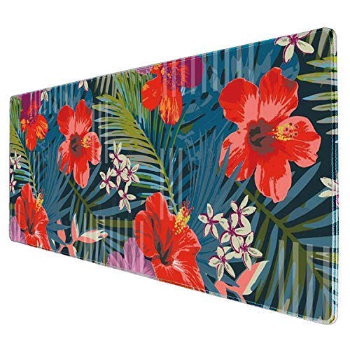 Extra Large XXL Gaming Mouse Pad 31.5x11.8 Inches - Non-Slip Rubber Base, Stitched Edges, Ergonomic Design - Marble & Floral Patterns (Red/Colorful) for PC, Laptop, Office & Home Gaming Setup