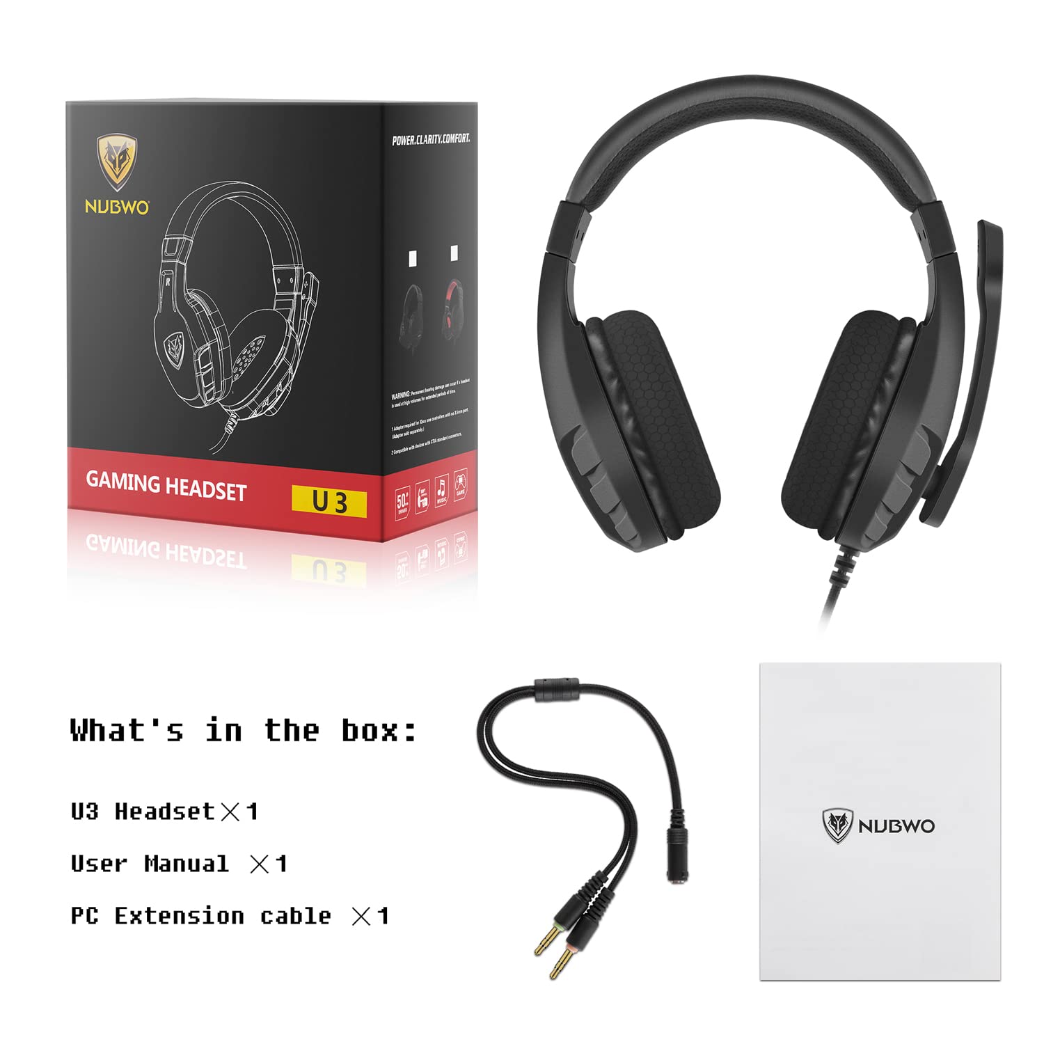 NUBWO U3 Gaming Headset with Noise Cancelling Mic - Wired Stereo Headphones for PC, PS5, PS4, Xbox One, Laptop & Mobile Gaming - Comfortable Over-Ear Design with Crystal Clear Sound (Black) - Perfect for Competitive Gaming, Streaming & Online Chat
