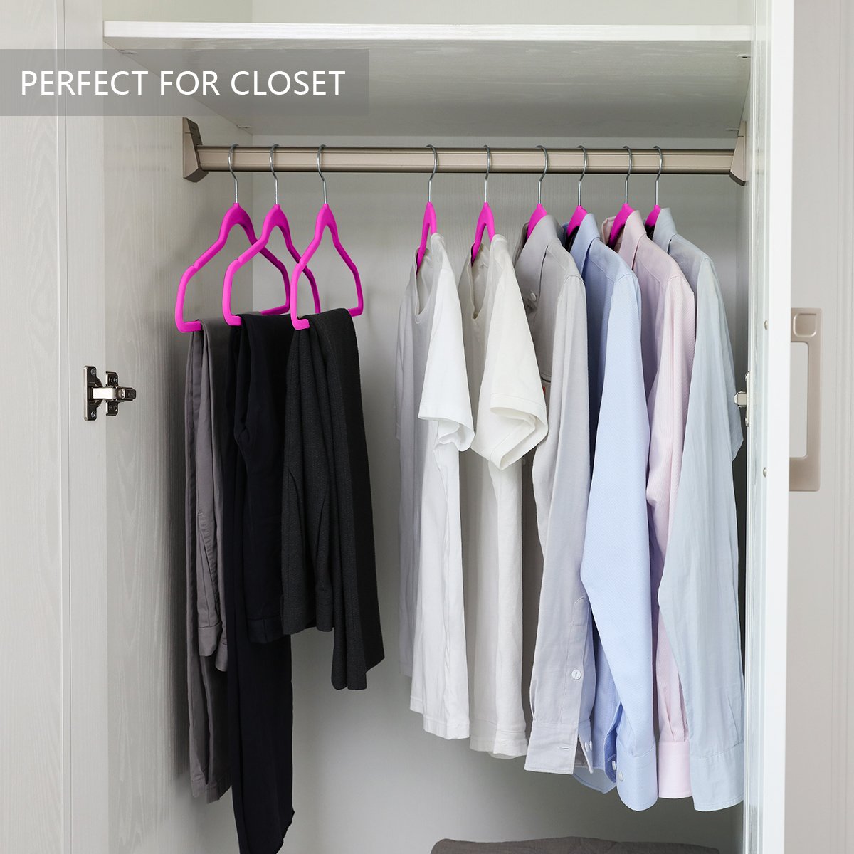 Premium Velvet Hangers - 50 Pack Heavy Duty Non-Slip Closet Organizers with Chrome Hooks - Space Saving Clothes Hangers for Suits, Dresses & Coats (Pink) - Perfect for Wardrobe Organization & Closet Storage Solutions