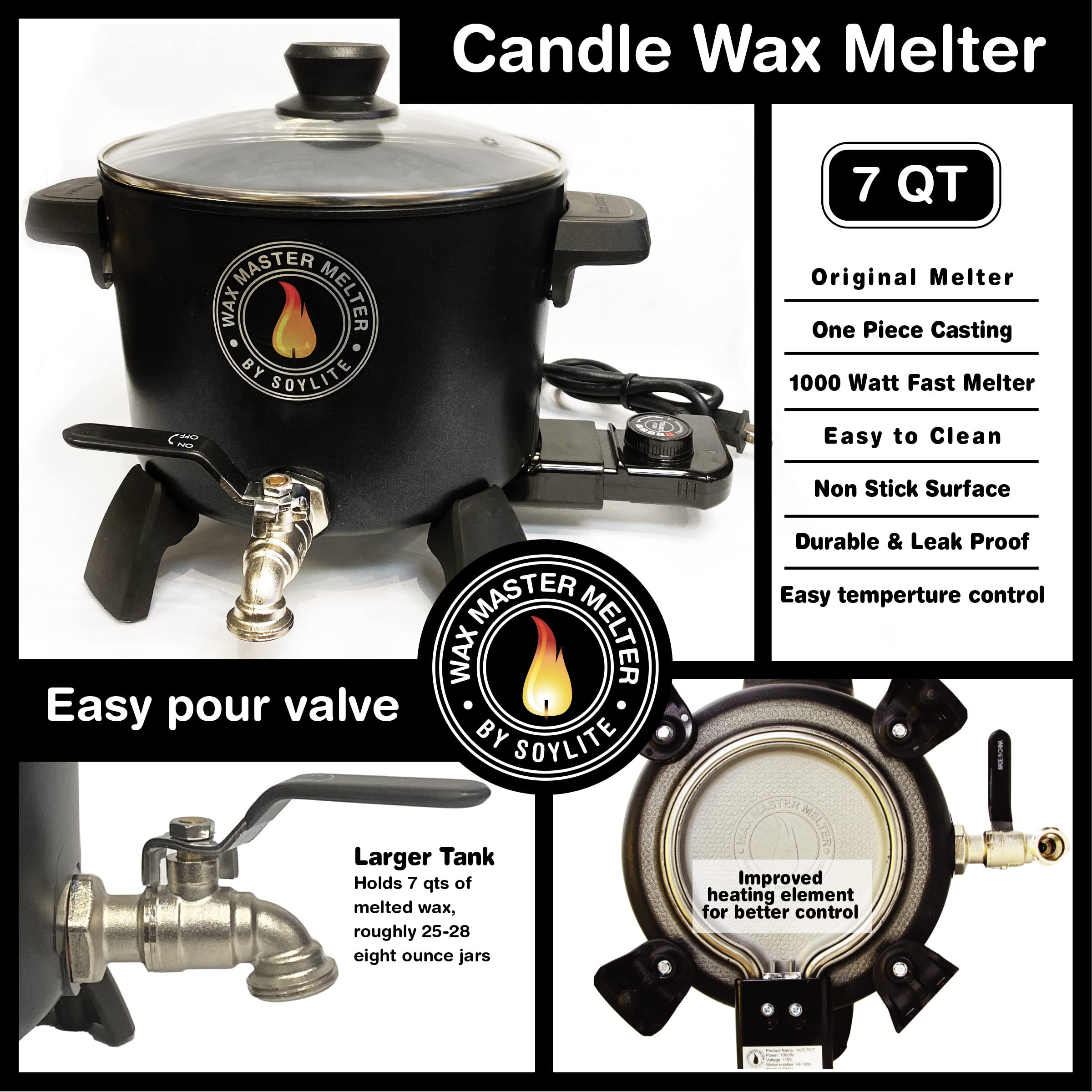 Premium Wax Melter for Candle Making - 7 Quart Capacity with Easy Pour Spout - Ideal for DIY Soy Wax, Beeswax & Paraffin Candles - Perfect for Home Candle Businesses & Craft Workshops - by Soylite Candles