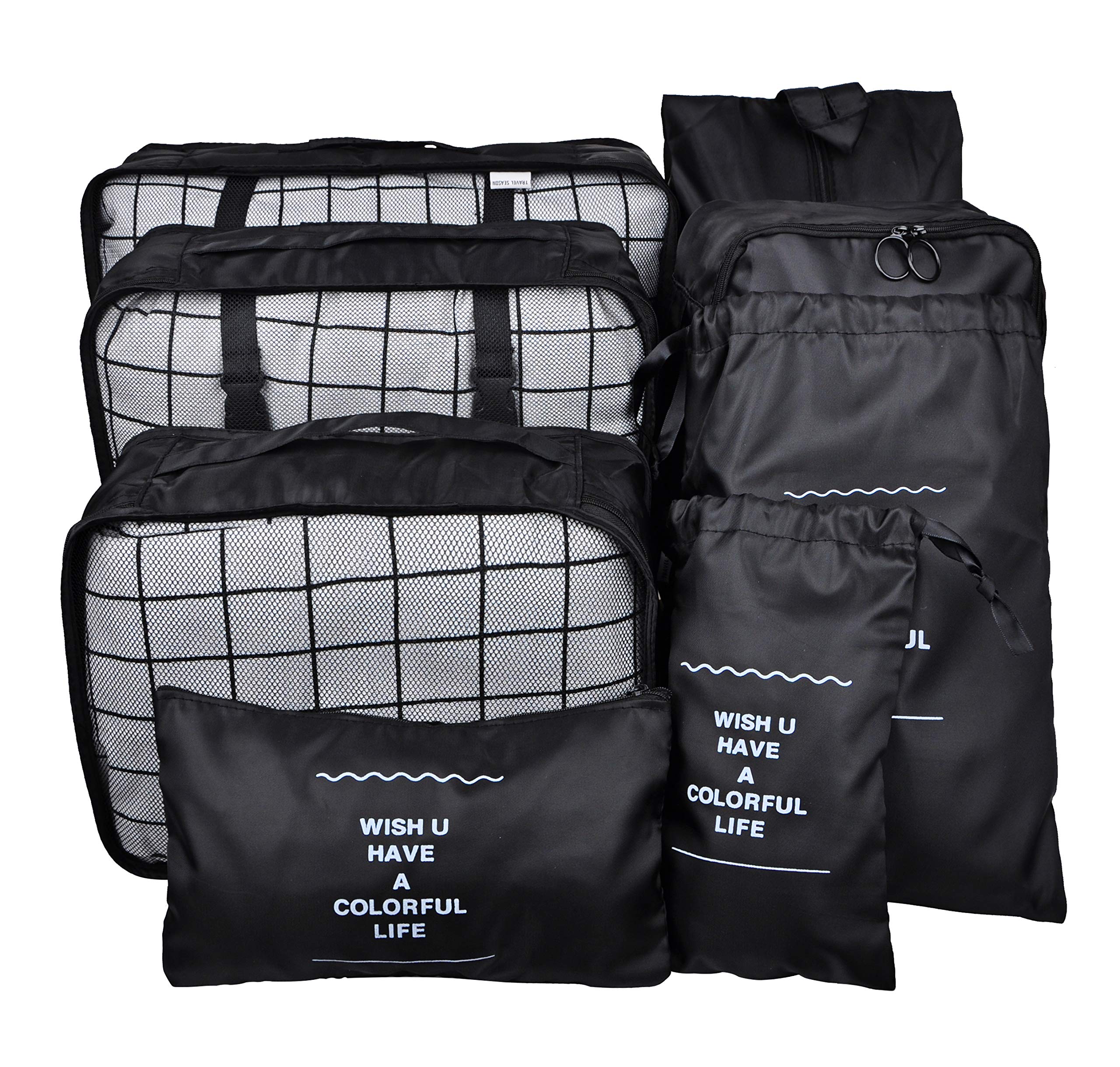 Vercord 8-Piece Travel Packing Cubes Set with Laundry Bags - Luggage Organizers for Suitcases, Carry-Ons & Backpacks - Perfect for Business Trips, Vacations & Weekend Getaways (Black)