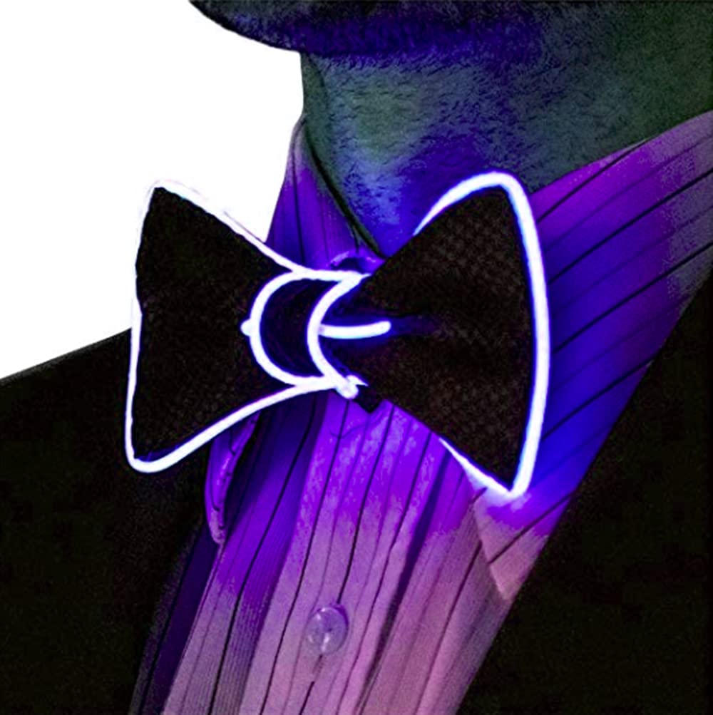 Glowing LED Bow Tie - Adjustable EL Wire Light Up Bowtie for Men & Women - Perfect for Parties, Raves, Cosplay & Night Events