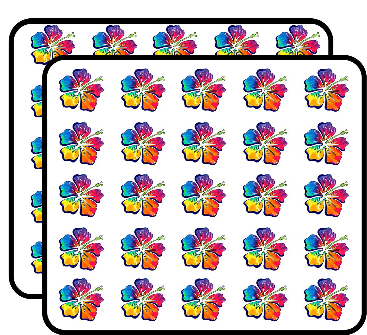 Hawaiian Hibiscus Flower Rainbow Tie Dye Vinyl Stickers - 50 Pack (1