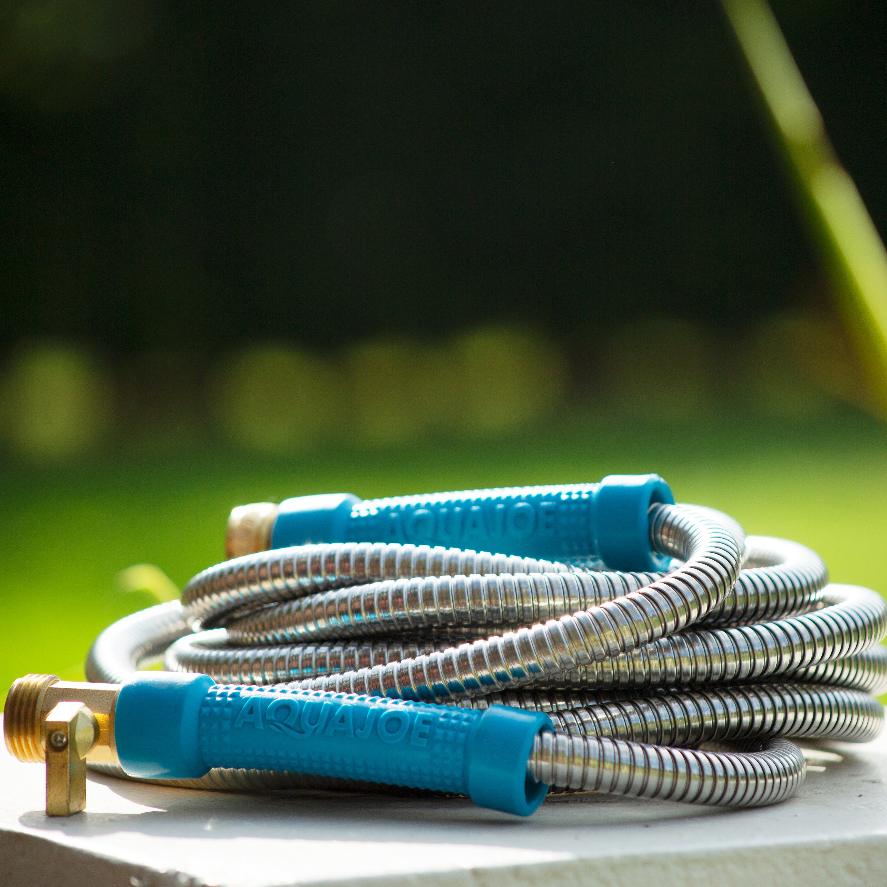 **Aqua Joe AJSGH25 MAX Heavy Duty Puncture Proof Garden Hose - 25 Foot, 1/2 Inch with Brass Fittings & On/Off Valve - Spiral 304 Stainless Steel - Perfect for Watering, Washing Cars & Outdoor Cleaning**