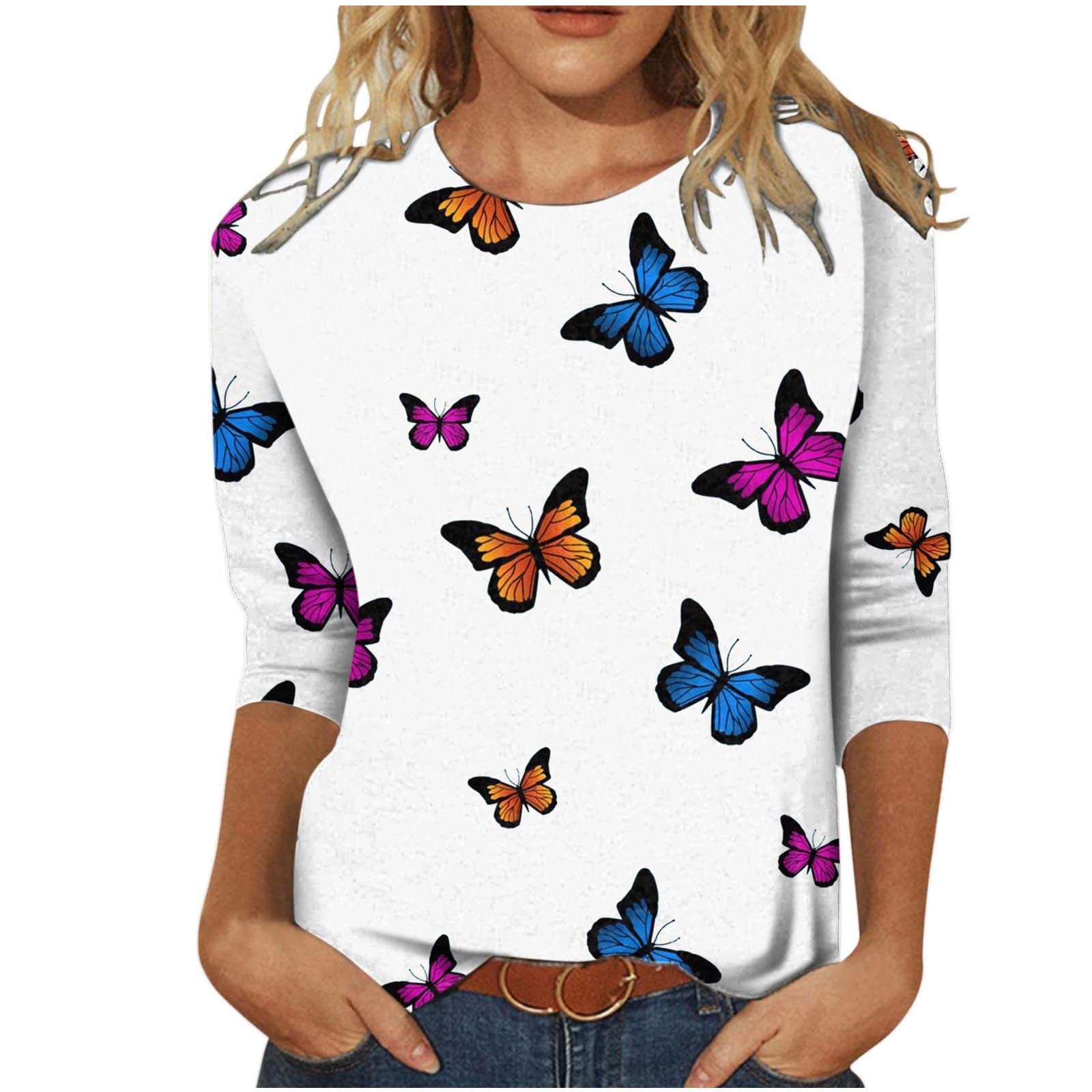 Women's Casual Loose Blouse Tops - Round Neck 3/4 Sleeve Printed Shirt for Work & Everyday Wear | Office, Weekend & Summer Outfits