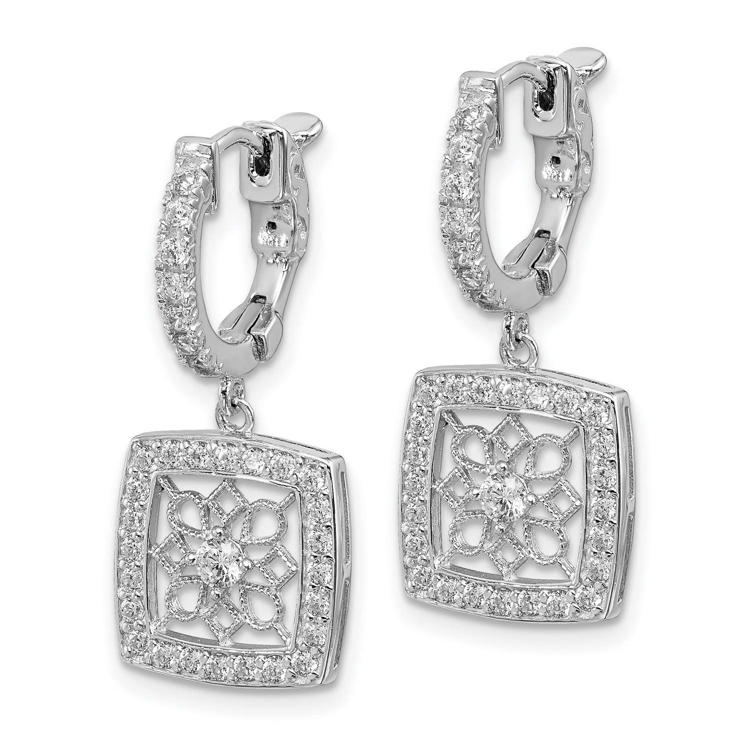 925 Sterling Silver CZ Snowflake Square Hinged Hoop Dangle Earrings 27x12mm - Perfect for Christmas, Winter Parties & Holiday Gifts