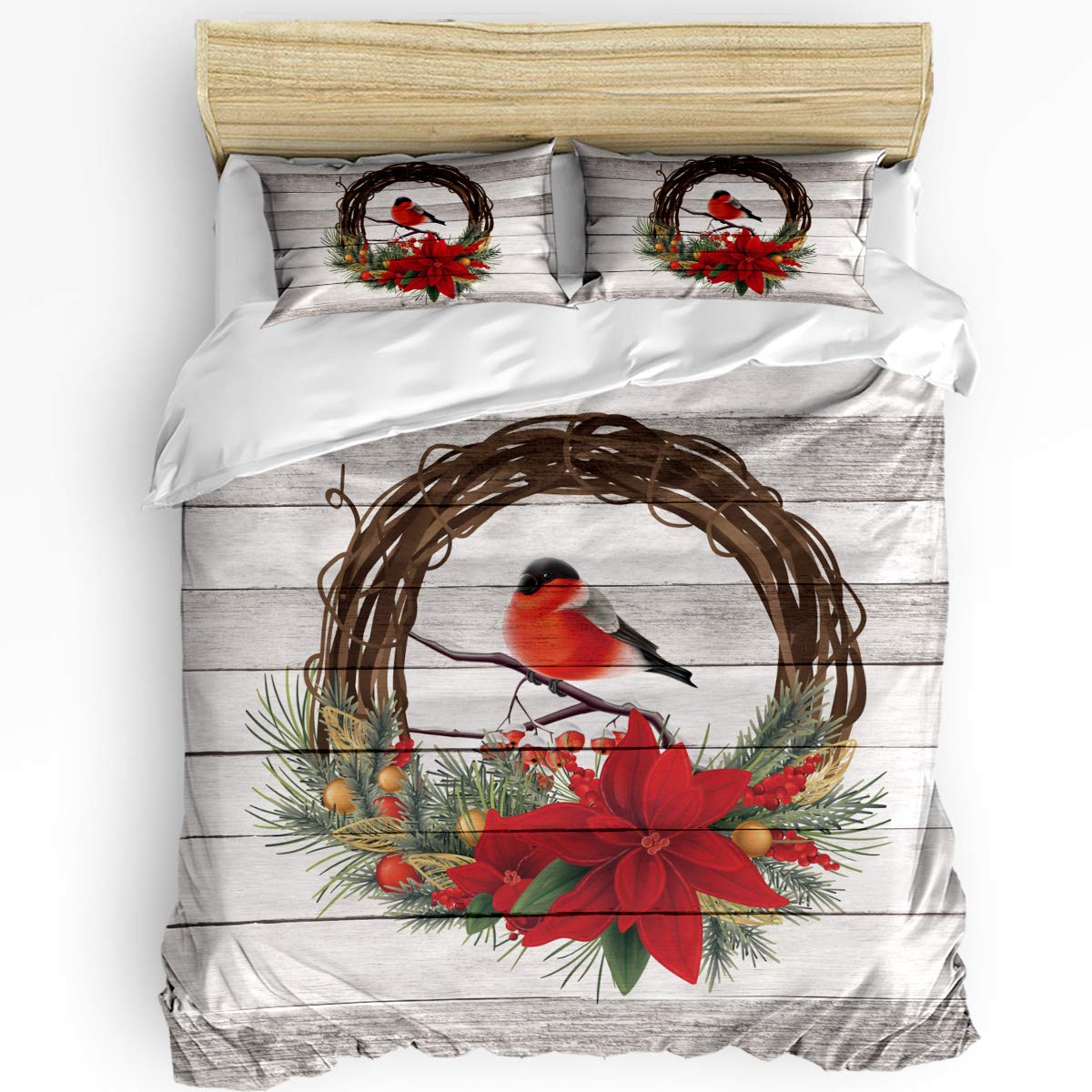 Premium 3-Piece Duvet Cover Set - Ultra Soft Comforter Cover with Zipper & 2 Pillow Shams | Buffalo Red Plaid Christmas Design with Watercolor Cardinal Birds | Twin Size Bedding for Cozy Winter Nights & Holiday Decor