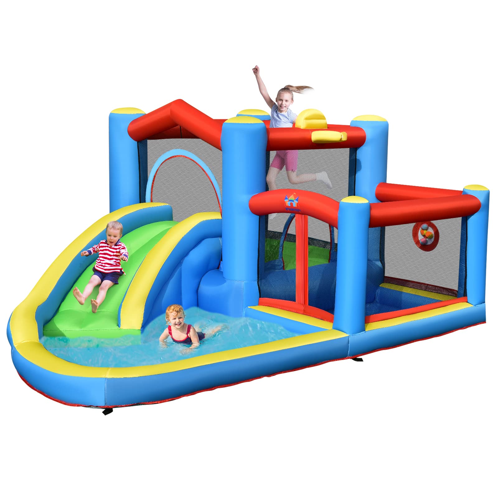 BOUNTECH Inflatable Water Slide with Bouncy House for Kids 5-12 - Outdoor & Indoor Play with Target Balls, Splash Pool & Ball Pit - Perfect for Backyard, Park, Birthday Parties & Summer Fun