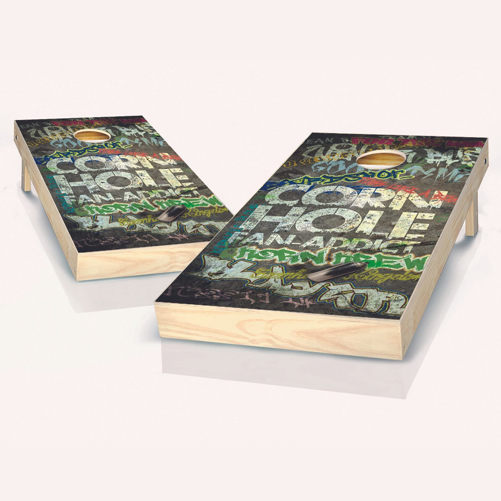 Premium Cornhole Game Set - Skip's Garage Cornhole Fan Addict Boards with 8 Bags & Accessories | Regulation Size Outdoor Bean Bag Toss for Backyard, Tailgate Parties & BBQ Events