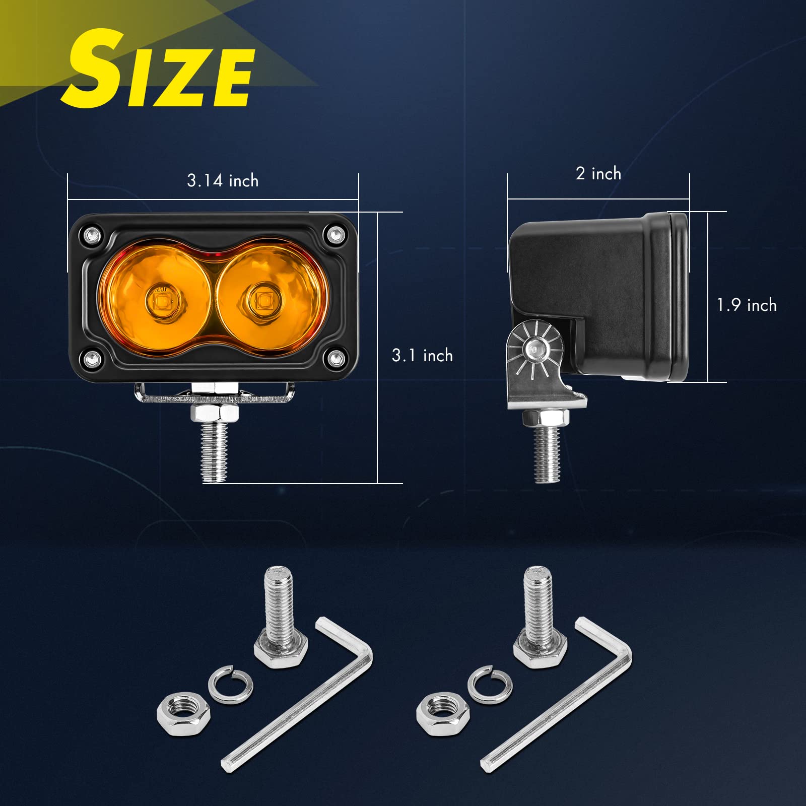 YCHOW-TECH 3 Inch Amber LED Pods - 40W Spot Fog Lights, Mini Chase Ditch Lights for Off-Roading (2 Pack) - Perfect for Trucks, Motorcycles, UTVs, SUVs, ATVs, Dirt Bikes & Snowmobiles in Foggy, Dusty or Low-Visibility Conditions