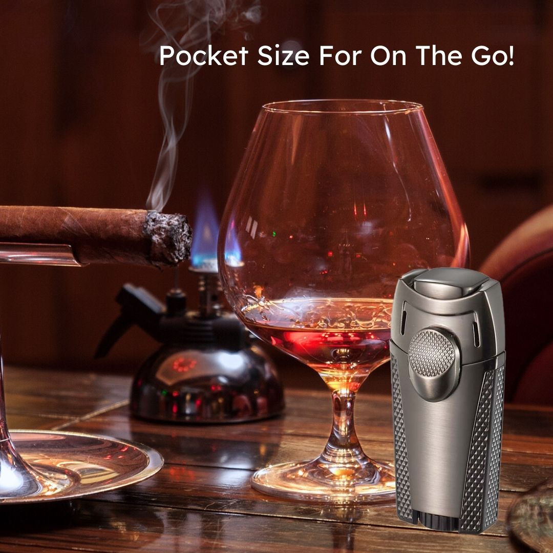 Visol Meru Dual Torch Cigar Lighter - Gun Metal Finish | Windproof Jet Flame Butane Lighter for Cigars, Cigarettes & Outdoor Use | Perfect for Smoking Enthusiasts & Camping Trips