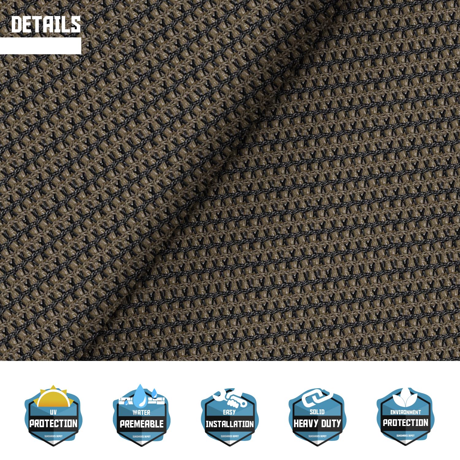 16' x 20' Brown Coffee Sun Shade Sail - Premium Permeable Square Canopy for Patio, Garden & Pool Area - UV Protection & Custom Commercial Standard by TANG Sunshades Depot