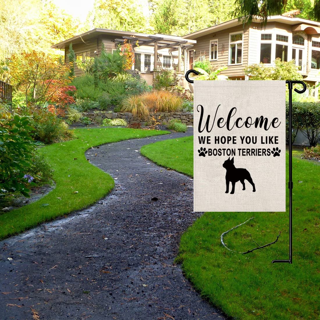 PWHAOO Boston Terriers Garden Flag - Welcome & Decorative Banner for Dog Lovers - Perfect for Outdoor Yard, Lawn, and Patio Decor - Ideal for Boston Terrier Fans & Pet-Themed Garden Parties