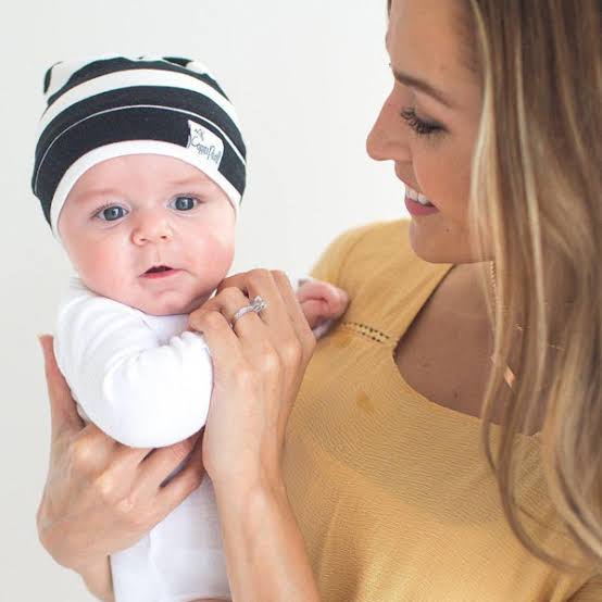 Copper Pearl Baby Top Knot Hat 0-4 Months - Classic Striped Newborn Beanie for Girls & Boys - Perfect for Photography, Outfits & Outdoor Adventures