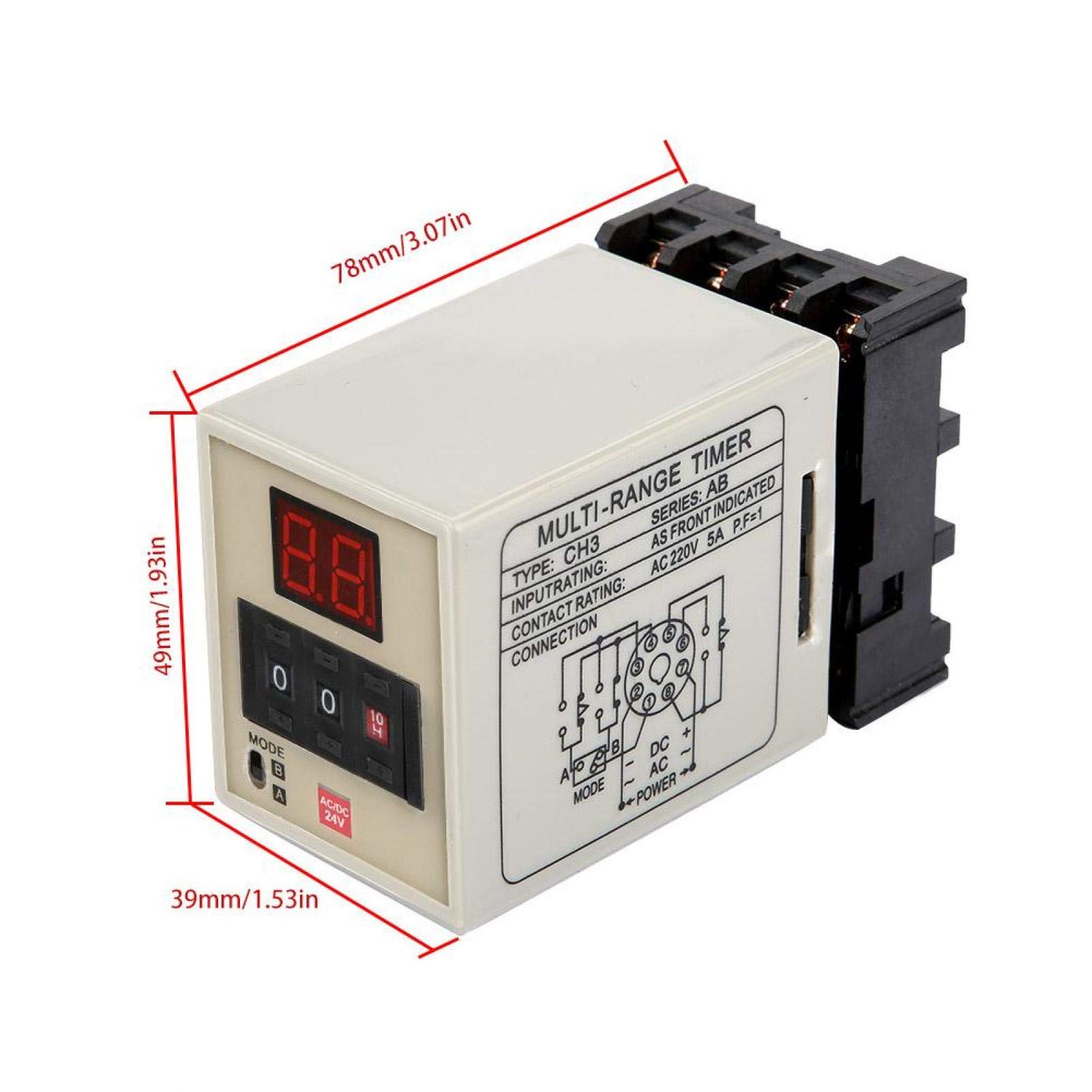 AH3-DM 0.01S-99H Digital Delay Timer Relay with LED Display - 24V AC/DC - Perfect for Industrial Automation, HVAC Systems, and Electrical Control Panels