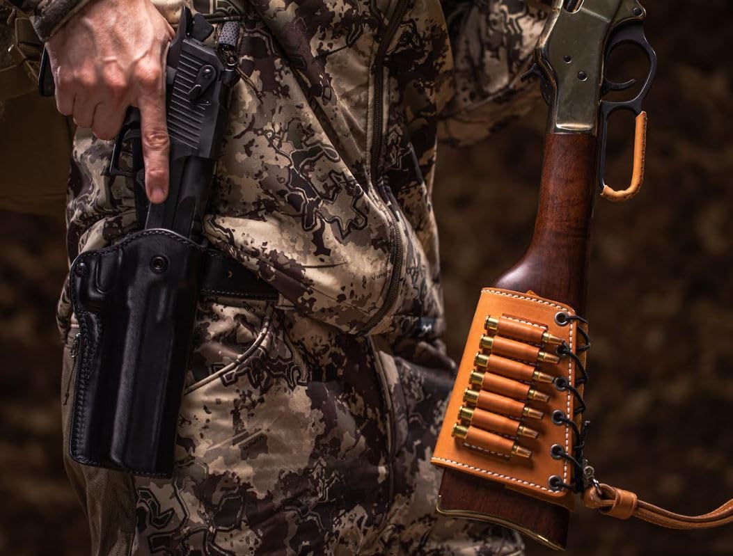 Premium Leather Rifle Butt Cuff Ammo Carrier - 6 Loop Design for 45-70 Cartridges - Natural Oil Finish - Perfect for Hunting, Shooting Range & Outdoor Adventures - Diamond D Leather